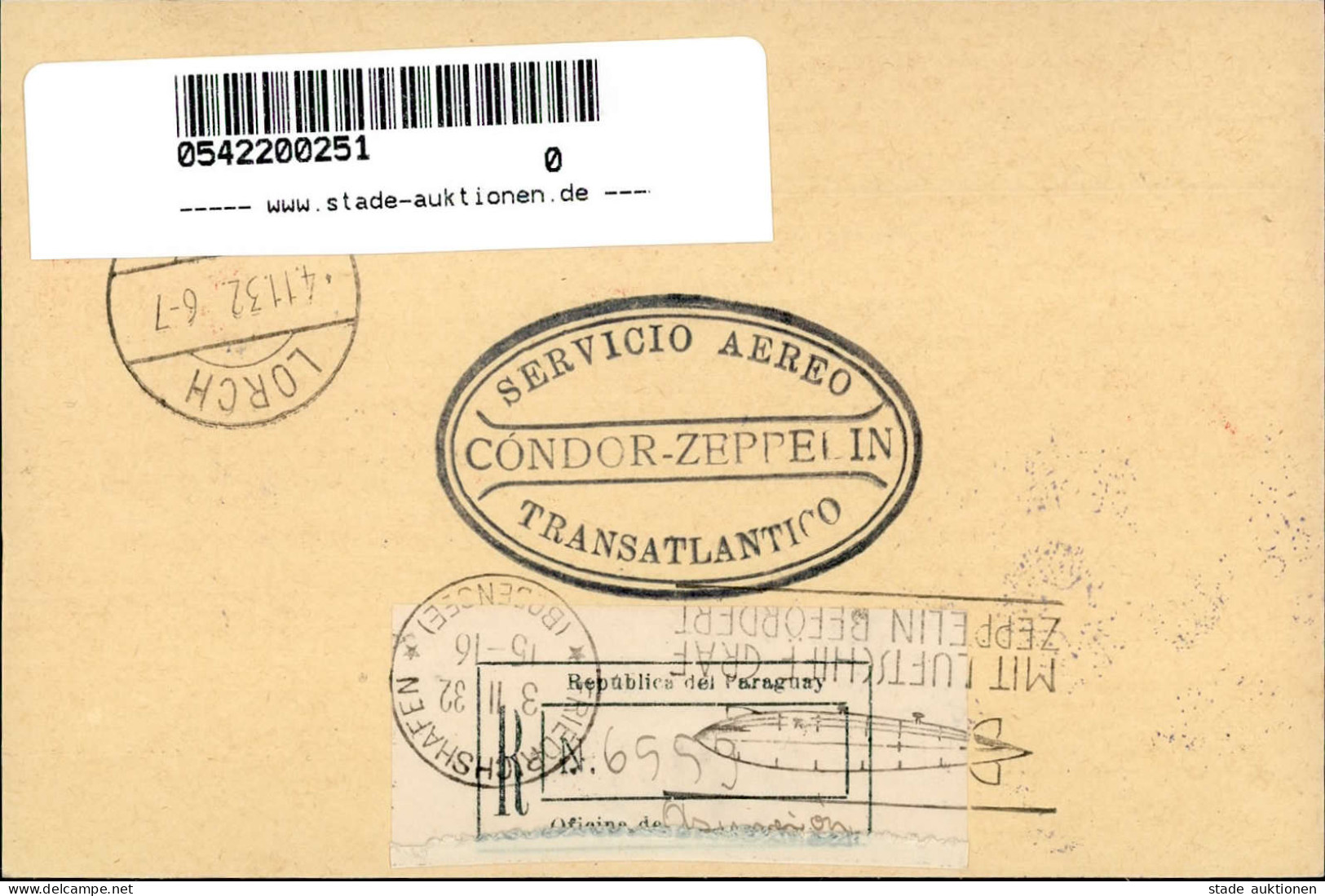 Zeppelinpost LZ 127 9. Südamerikafahrt 1932 Paraguayische Post (rs. Eingangsstempel) Dirigeable - Aeronaves