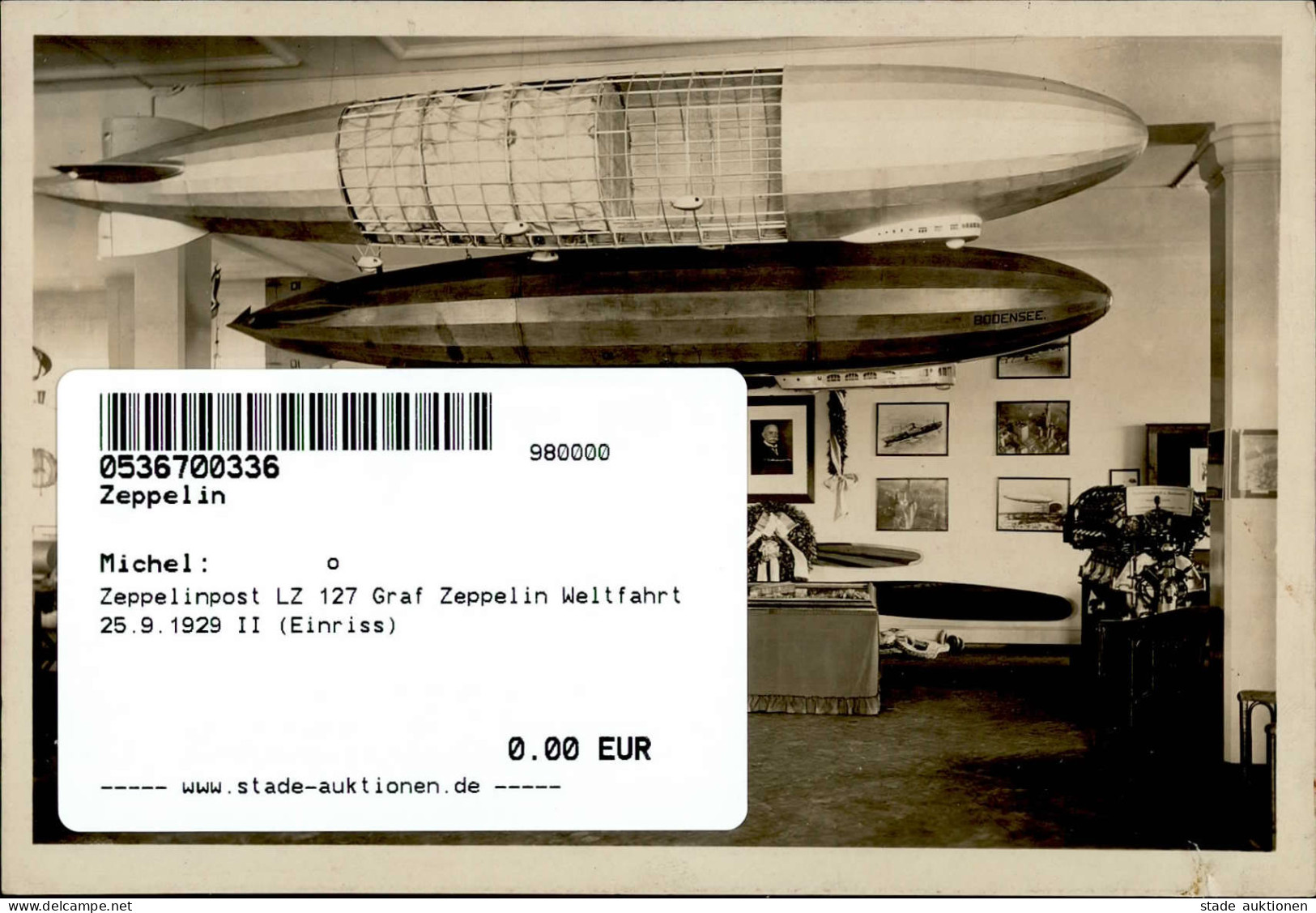 Zeppelinpost LZ 127 Graf Zeppelin Weltfahrt 25.9.1929 II (Einriss) Dirigeable Dirigeable - Aeronaves