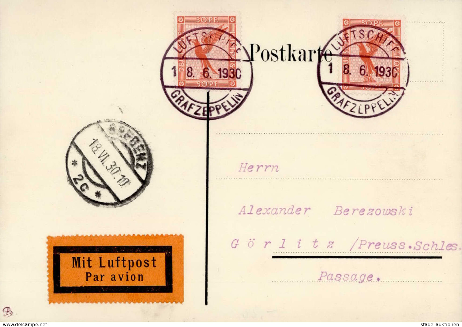 Zeppelinpost Vorarlbergfahrt 1930 Bordpost Ak-O Bregenz I- Dirigeable - Dirigeables