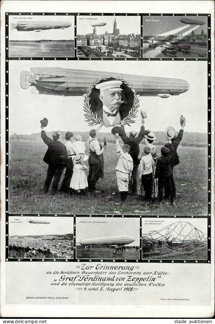 Zeppelin Graf Von Zeppelin Dauerfahrt 1908 Rückseite Gestpl. Hacker (Luftschiffkapitän) I-II (Ränder Leicht Abgestossen) - Dirigeables