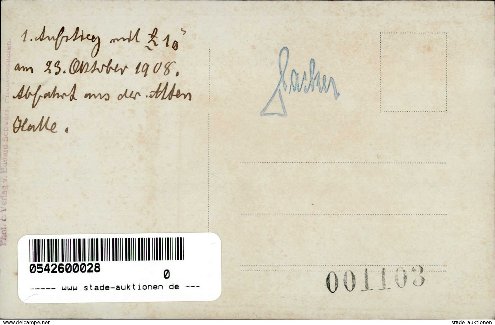 Zeppelin Aufstieg Aus Der Alten Halle 1908 Rückseite Gestpl. Hacker (Luftschiffkapitän) Foto-AK I-II Dirigeable - Dirigeables
