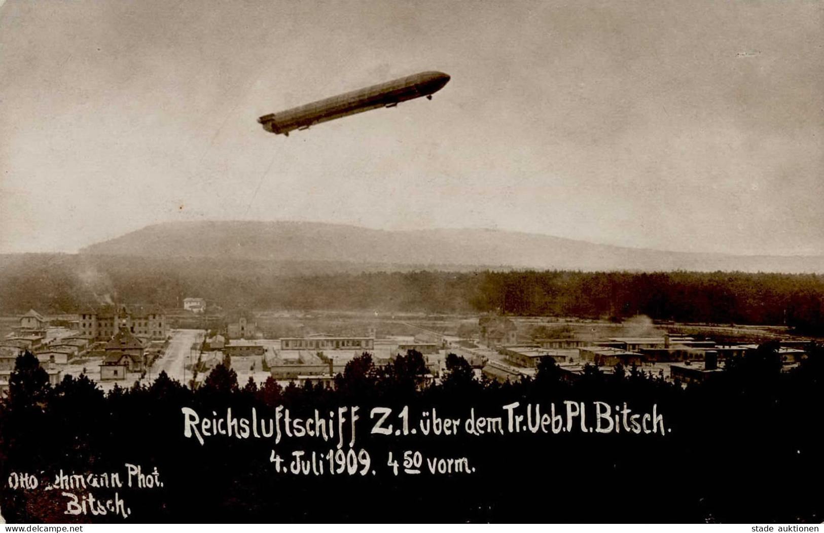 Zeppelin Bitsch Reichsluftschiff Z1 über Truppenübungsplatz 1909 I-II Dirigeable - Zeppeline