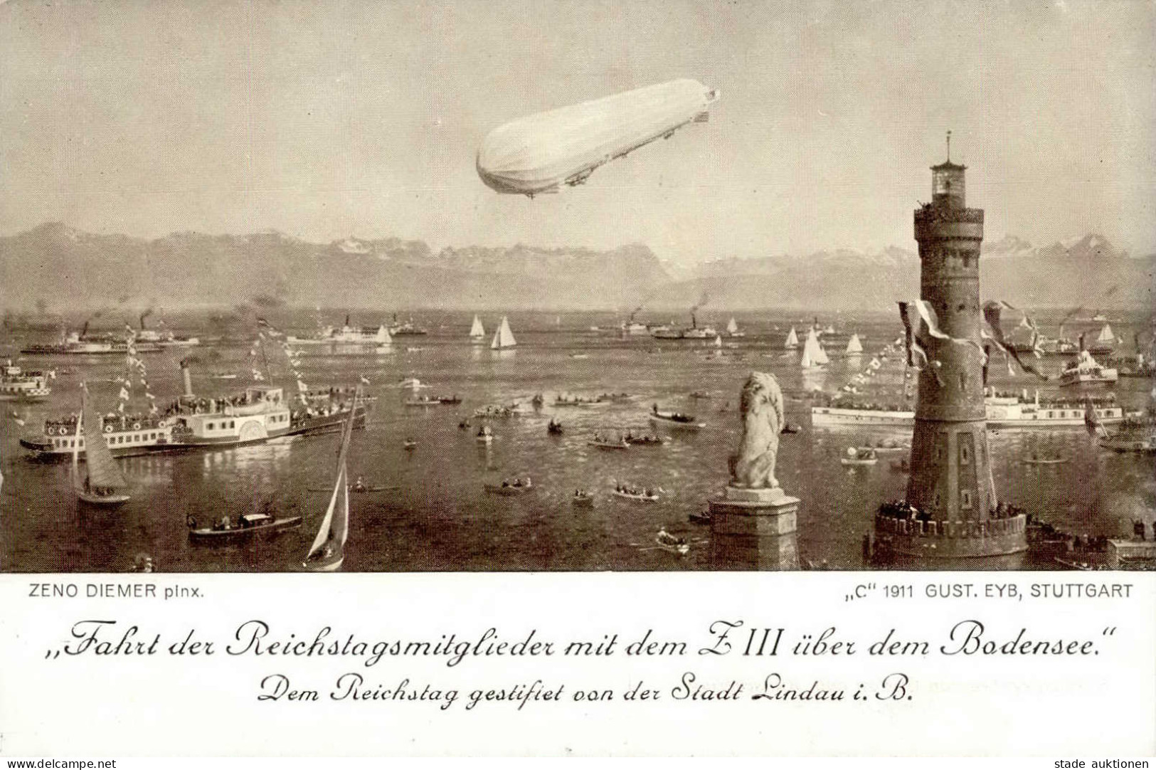 Zeppelin Fahrt Der Reichstagsmitglieder Mit Dem Luftschiff Z III über Dem Bodensee (Lindau) I-II (fleckig) Dirigeable - Zeppeline