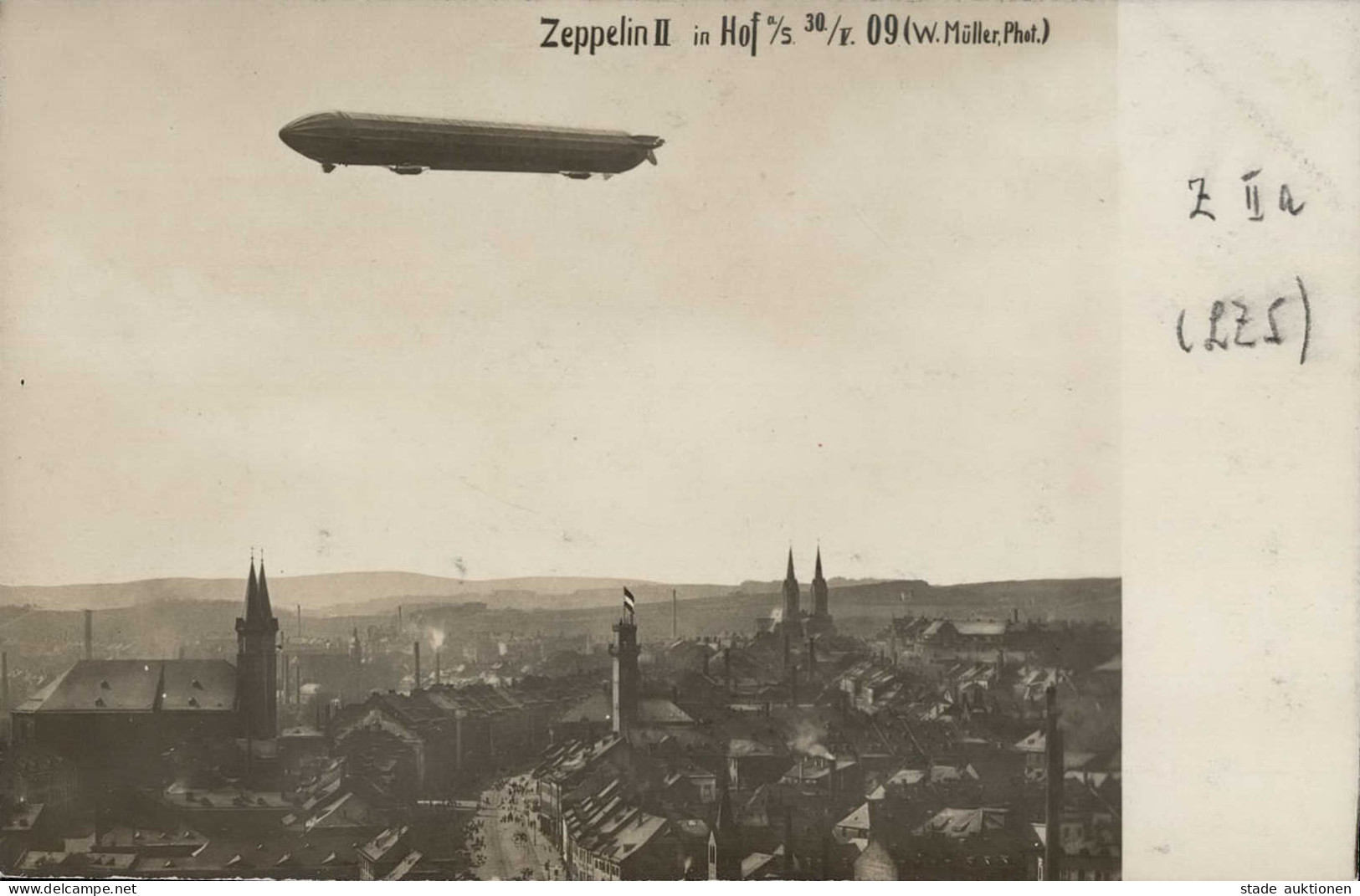 Zeppelin Hof A.S. Zeppelin II über Der Stadt 1909 Rückseite Gestpl. Hacker (Luftschiffkapitän) Foto-AK I-II Dirigeable - Dirigibili