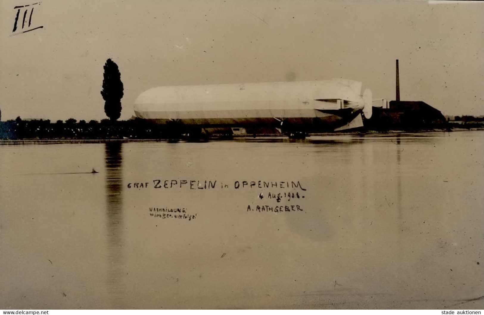 Zeppelin Oppenheim Graf Zeppelin 4.08.1908 Rückseite Gestpl. Hacker (Luftschiffkapitän) I-II Dirigeable - Aeronaves