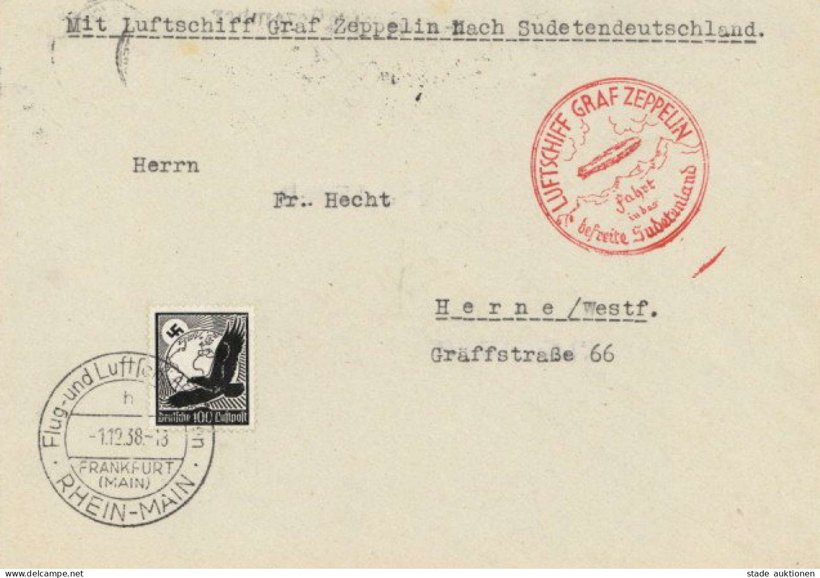 ZEPPELIN-BRIEF Sieger 456 - SUDETENLANDFAHRT 1938 I - Dirigeables