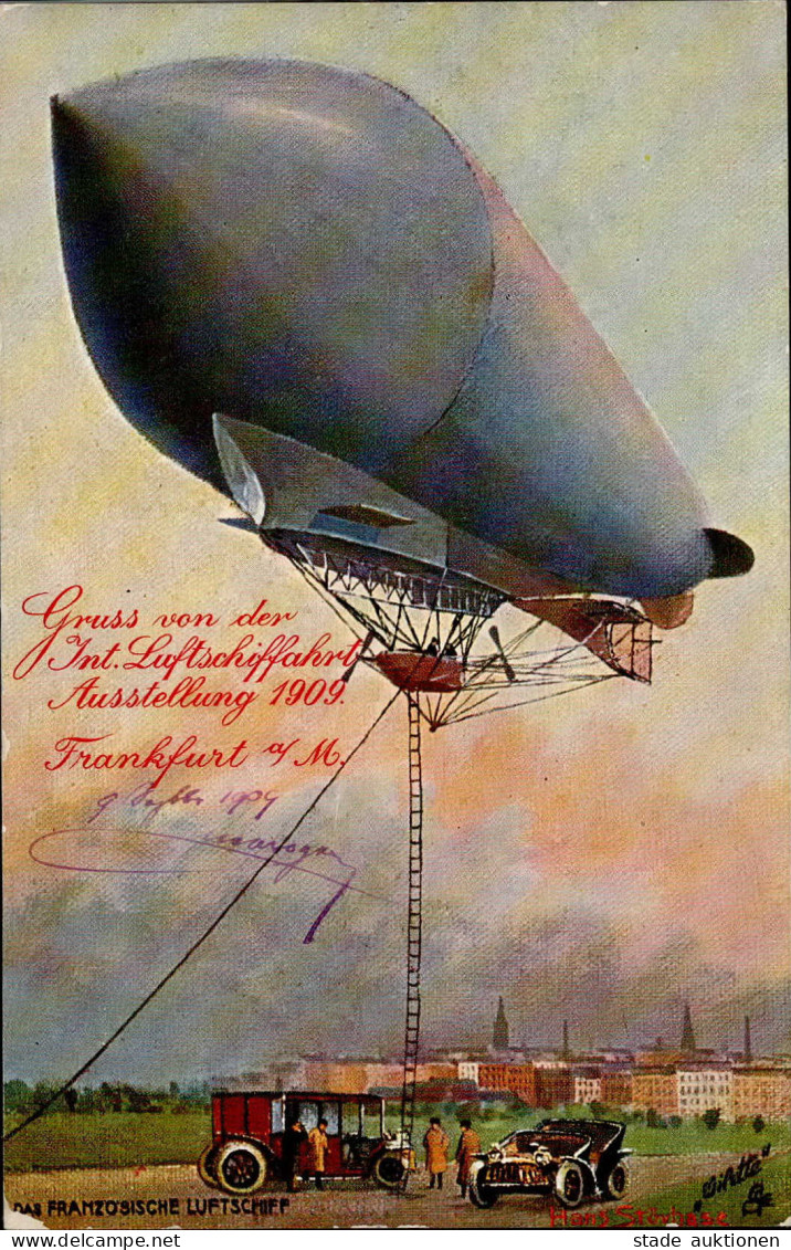 FRANKFURT/MAIN ILA 1909 - Das Französische Luftschiff Patrie Gruß Von Der ILA Künstlerkarte Sign. Hans Stövhase I-II - Dirigibili