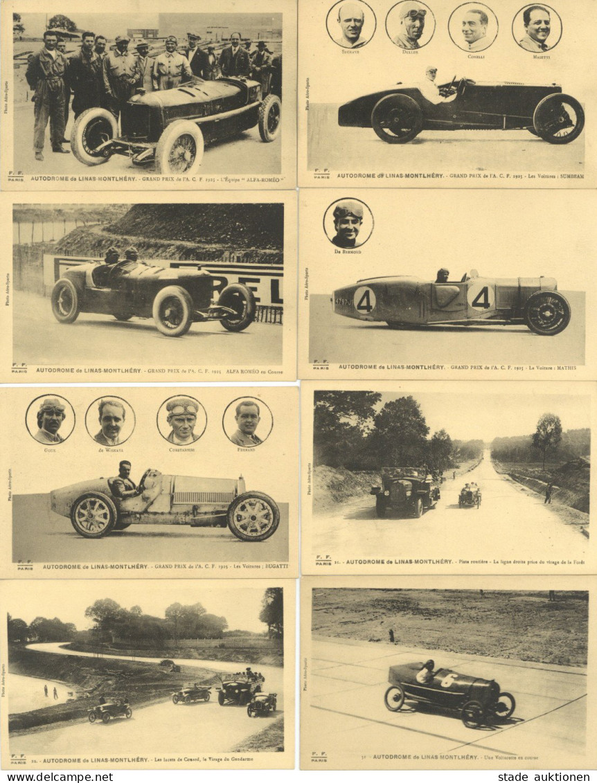 FRANKREICH - 8 Versch. RENNAUTO-So-Karten AUTODROME De LINAS-MONTLHERY GRAND PRIX 1925 (u.a. Alfa Romeo Bugatti Mathis S - Autres & Non Classés