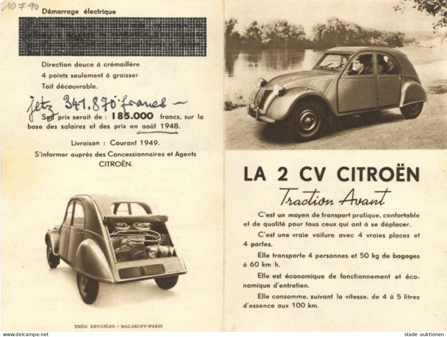 Auto Kleiner Prospekt (13,5x18,5 Cm) Von Citroen 2 CV 1948/49, 4 S. I-II - Altri & Non Classificati