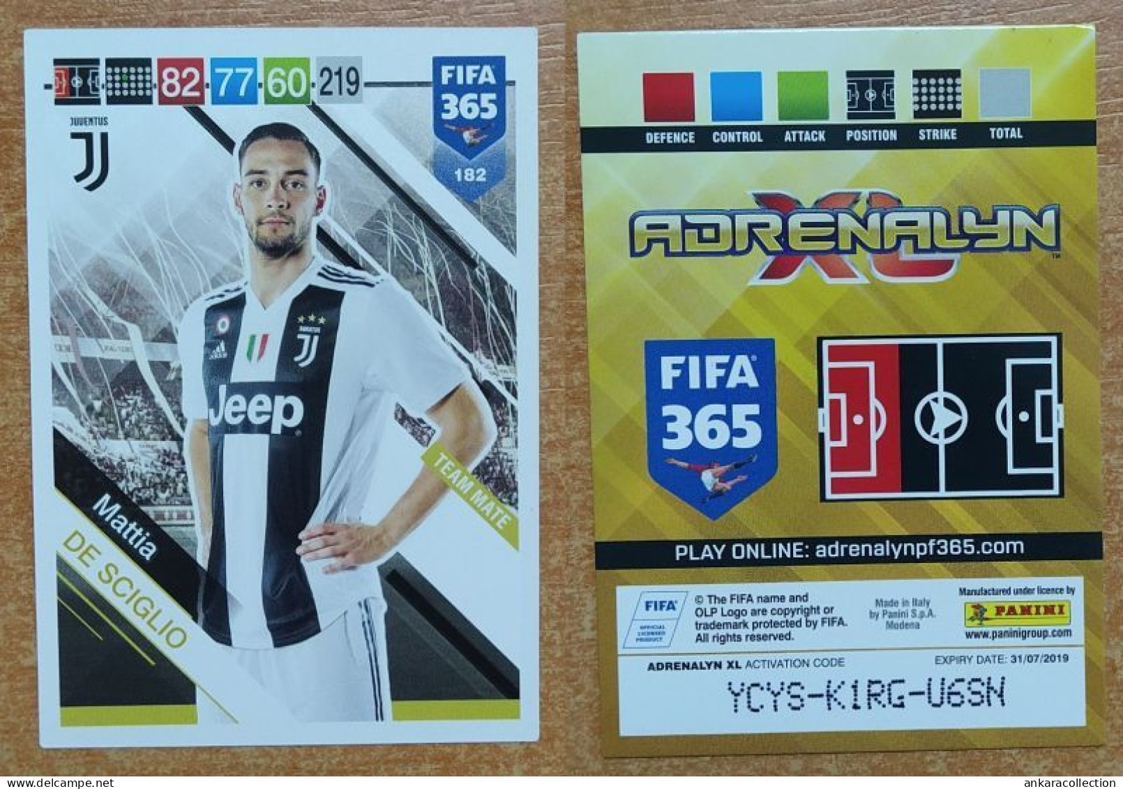 AC - 182 MATTIA DE SCIGLIO  JUVENTUS  PANINI FIFA 365 2019 ADRENALYN TRADING CARD - Trading-Karten