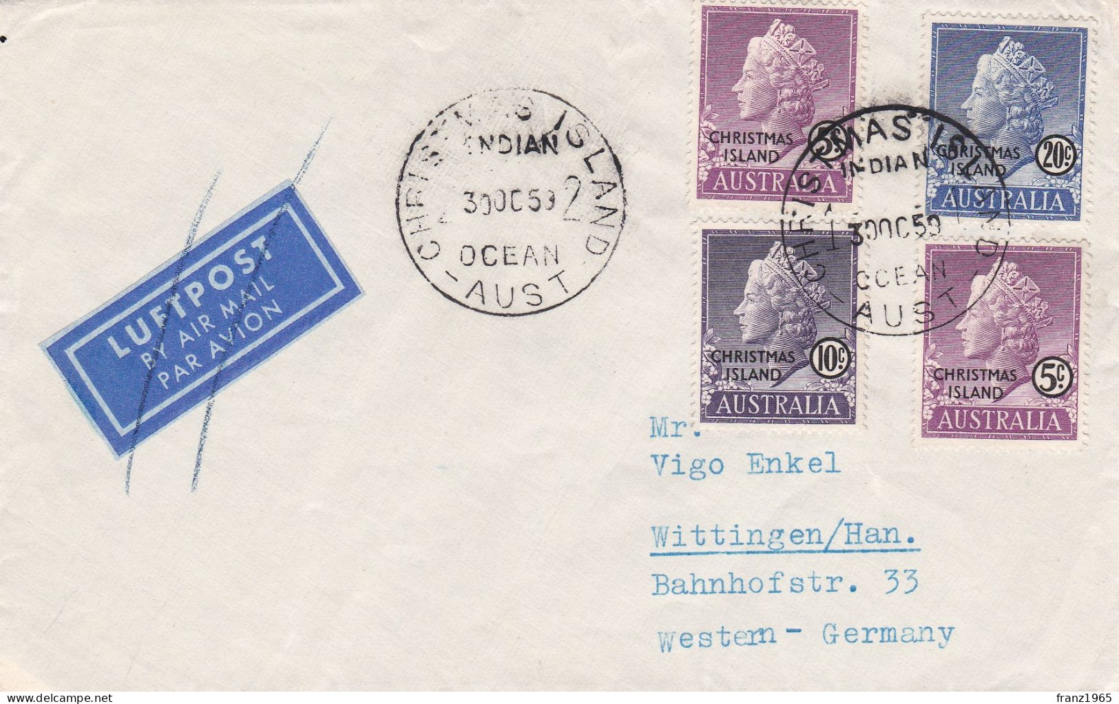 From Christmas Island To Germany - 1959 - Christmas Island