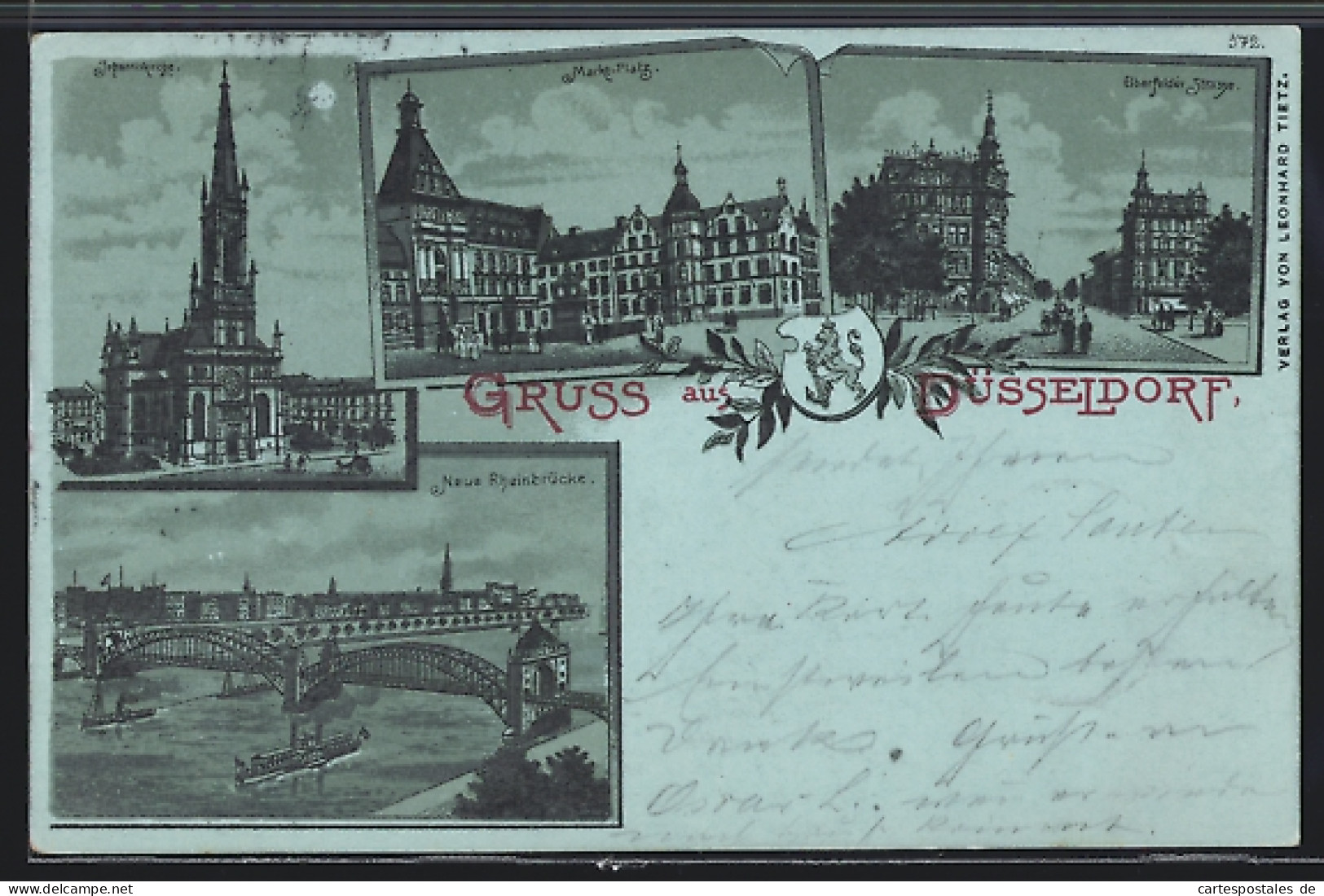 Mondschein-Lithographie Düsseldorf, Elberfelder Strasse, Dampfer Unter Der Neuen Rheinbrücke  - Duesseldorf