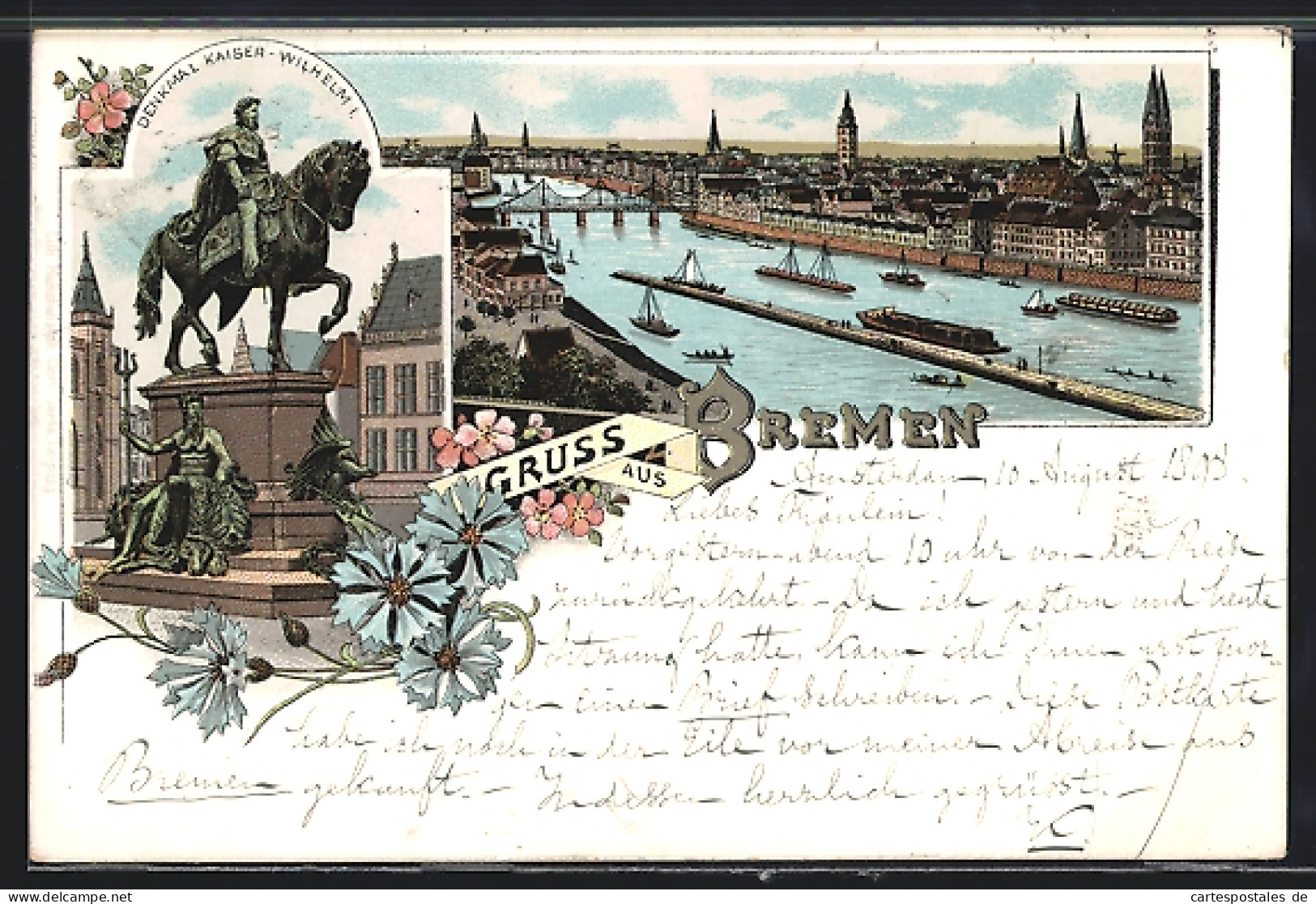 Lithographie Bremen, Ortsansicht Mit Denkmal Kaiser-Wilhelm I.  - Bremen