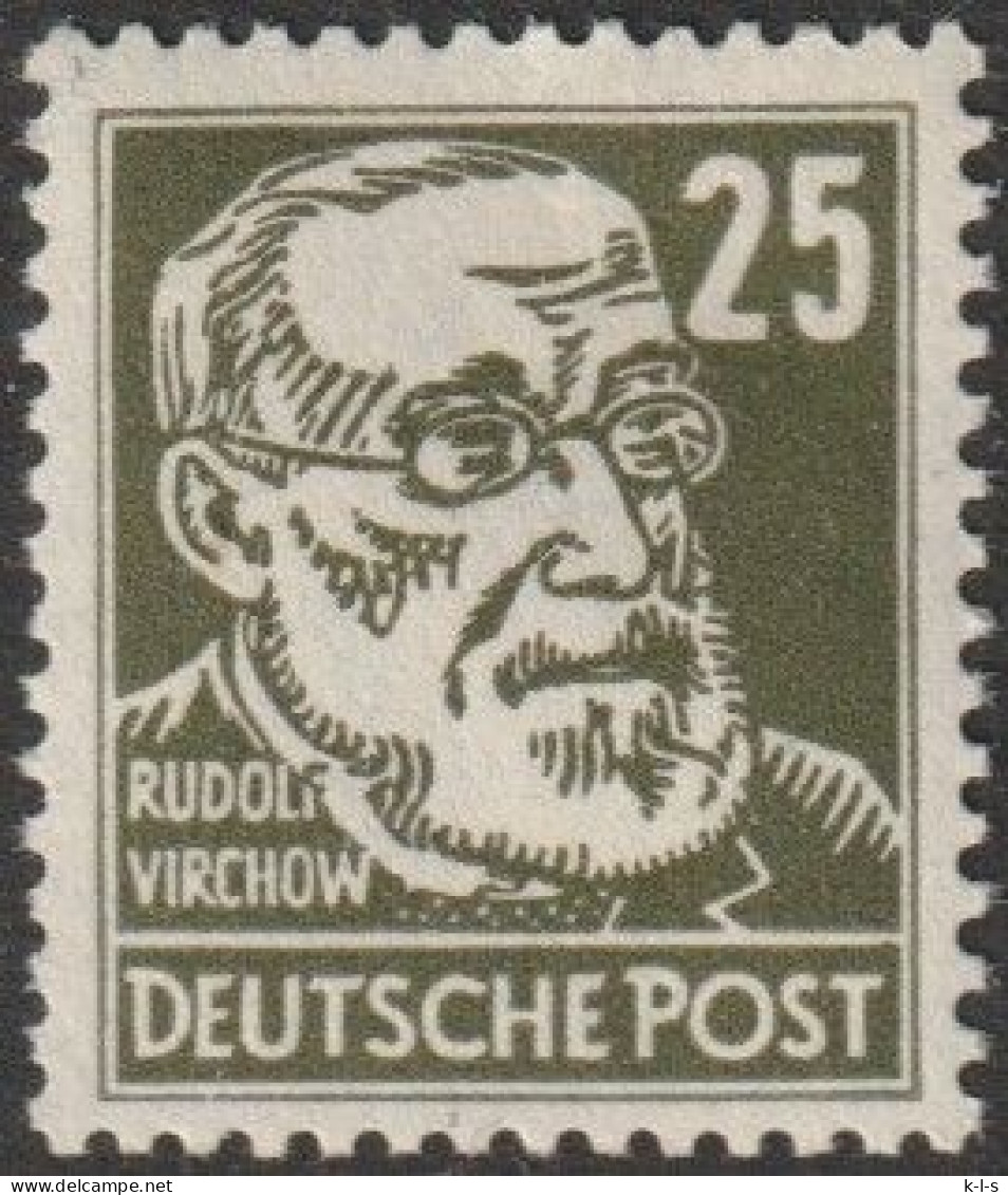 DDR: 1952, Mi. Nr. 334,  Freimarke: Persönlichkeiten, 25 Pfg. Prof. Rudolf Virchow.  **/MNH - Ungebraucht