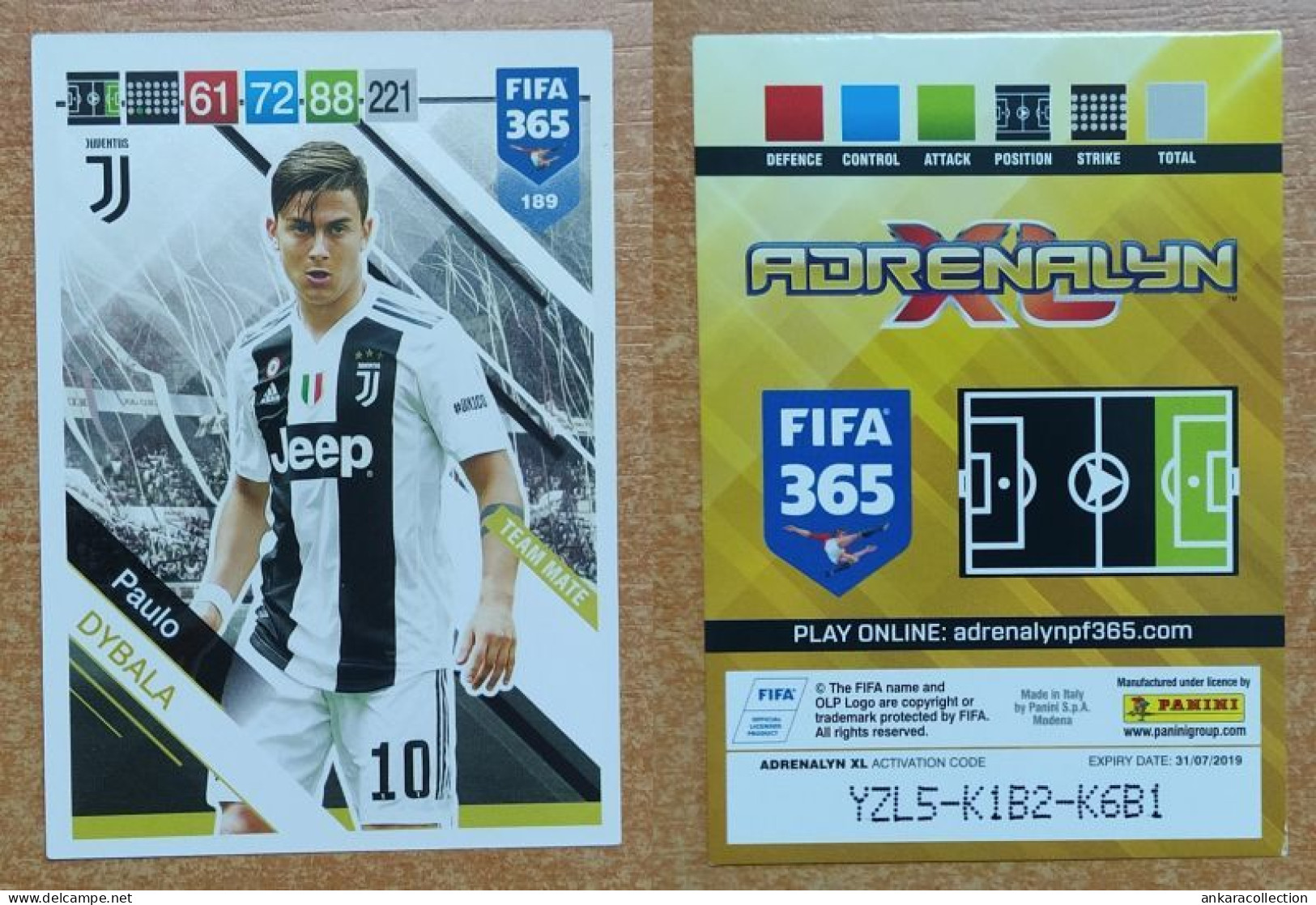 AC - 189 PAULO DYBALA  JUVENTUS  PANINI FIFA 365 2019 ADRENALYN TRADING CARD - Trading-Karten