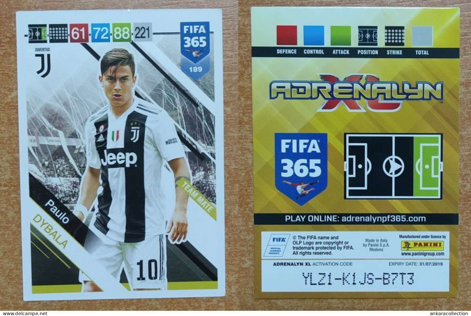 AC - 189 PAULO DYBALA  JUVENTUS  PANINI FIFA 365 2019 ADRENALYN TRADING CARD - Trading Cards