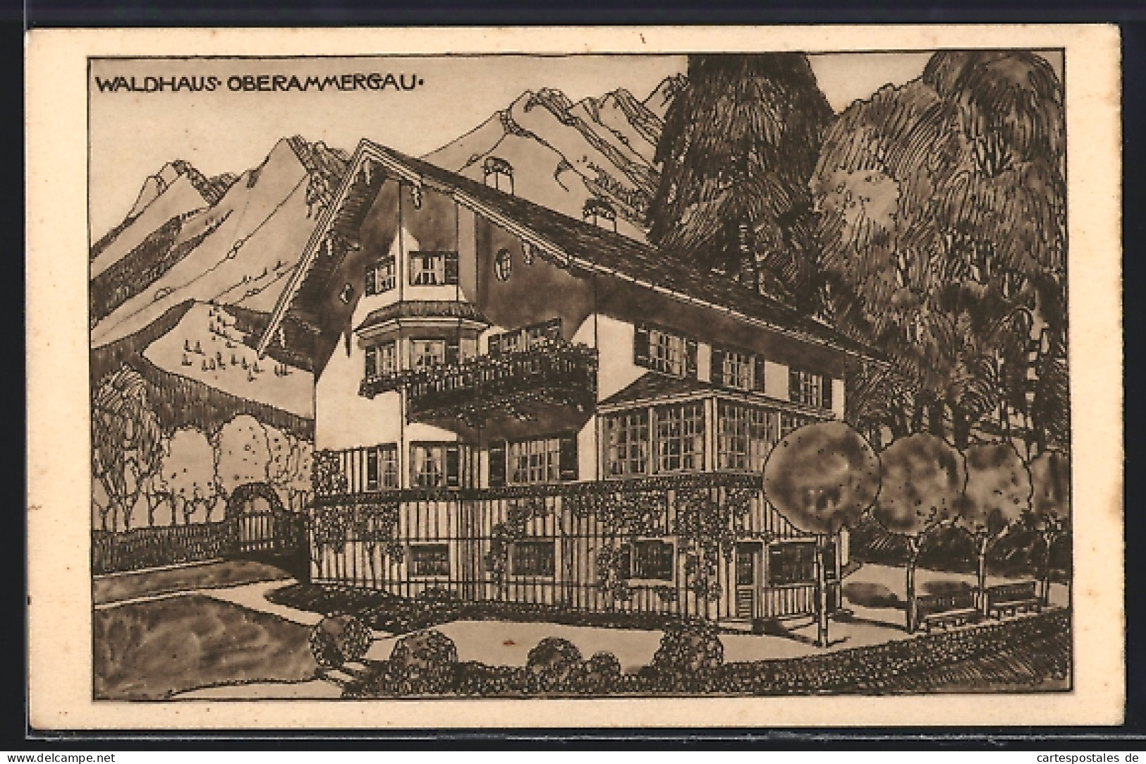 AK Oberammergau, Hotel Waldhaus Gegen Die Berge  - Oberammergau