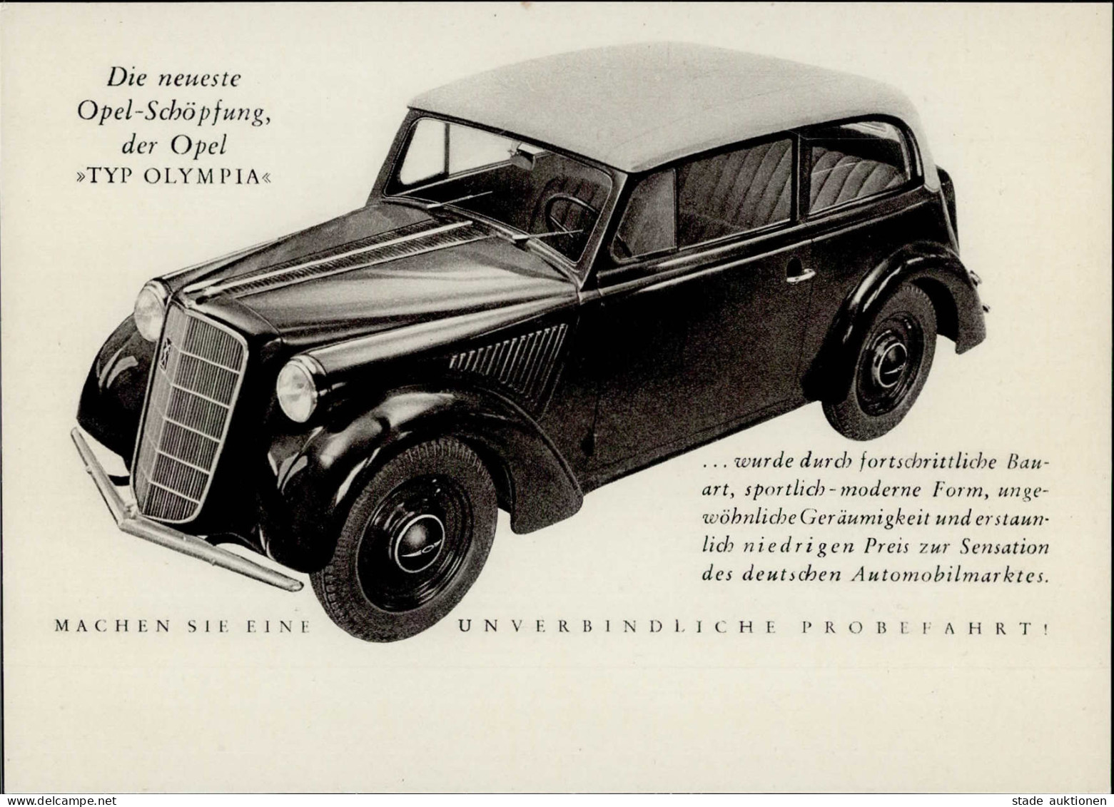 Auto Opel Typ Olympia Werbung  I-II Publicite - Otros & Sin Clasificación