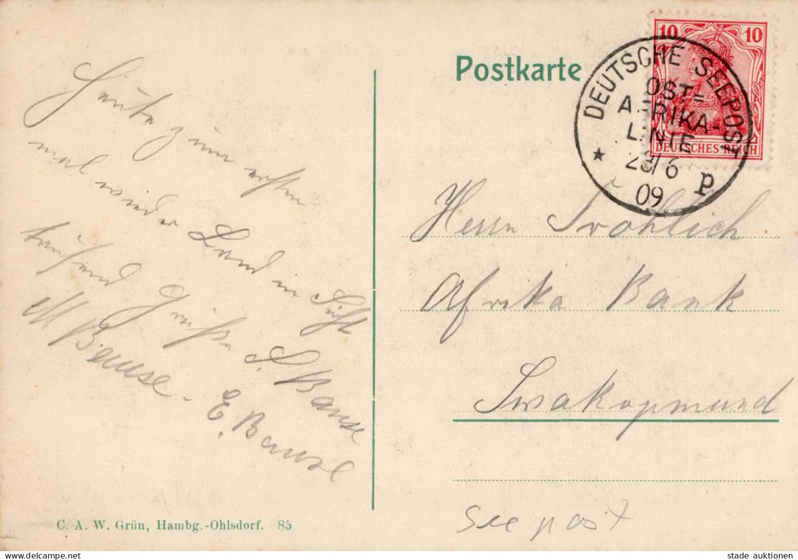 Kolonien Deutsch-Südwestafrika Deutsche Seepost Ost-Afrika-Linie Ub:p 1909 Incoming Mail Swakopmund DSWA (auf AK Las Pal - Ehemalige Dt. Kolonien