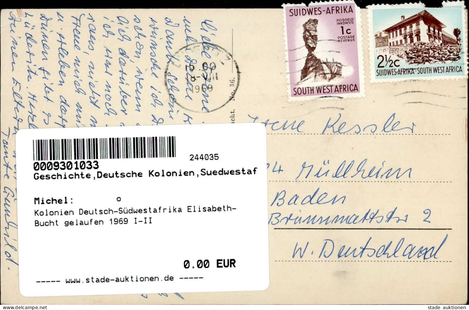 Kolonien Deutsch-Südwestafrika Elisabeth-Bucht Gelaufen 1969 I-II Colonies - Ehemalige Dt. Kolonien