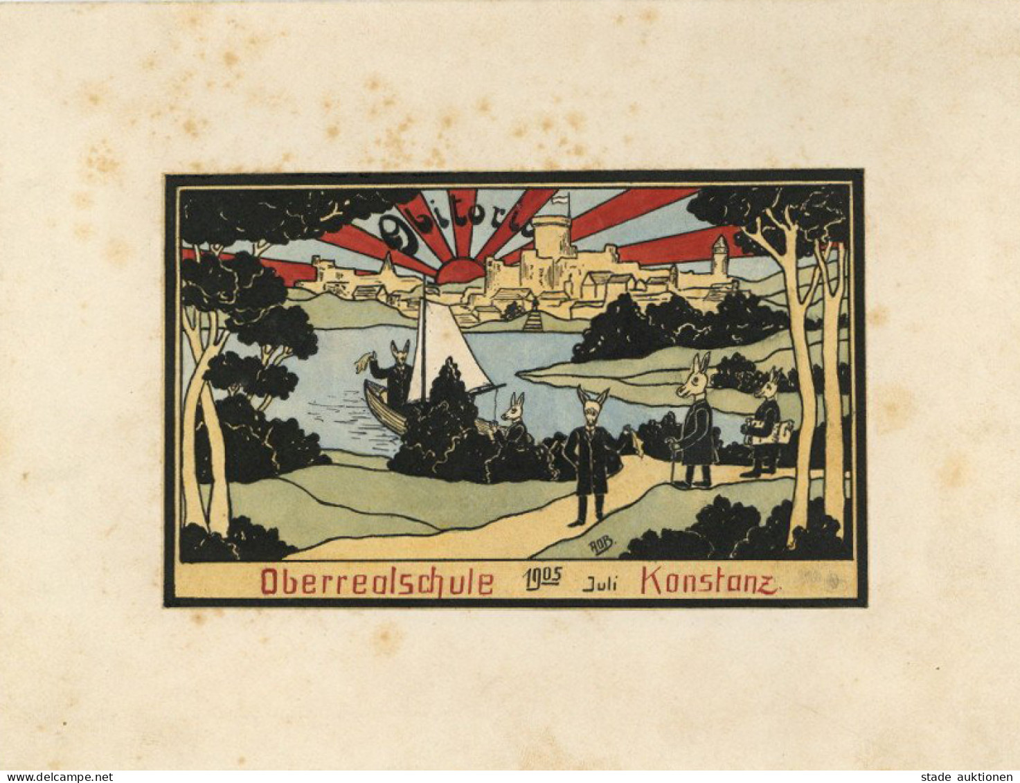 AK-Geschichte Original-Entwurf (9x15 Cm) Handgemalt Für AK Oberrealschule Juli 1905 I-II - Autres & Non Classés