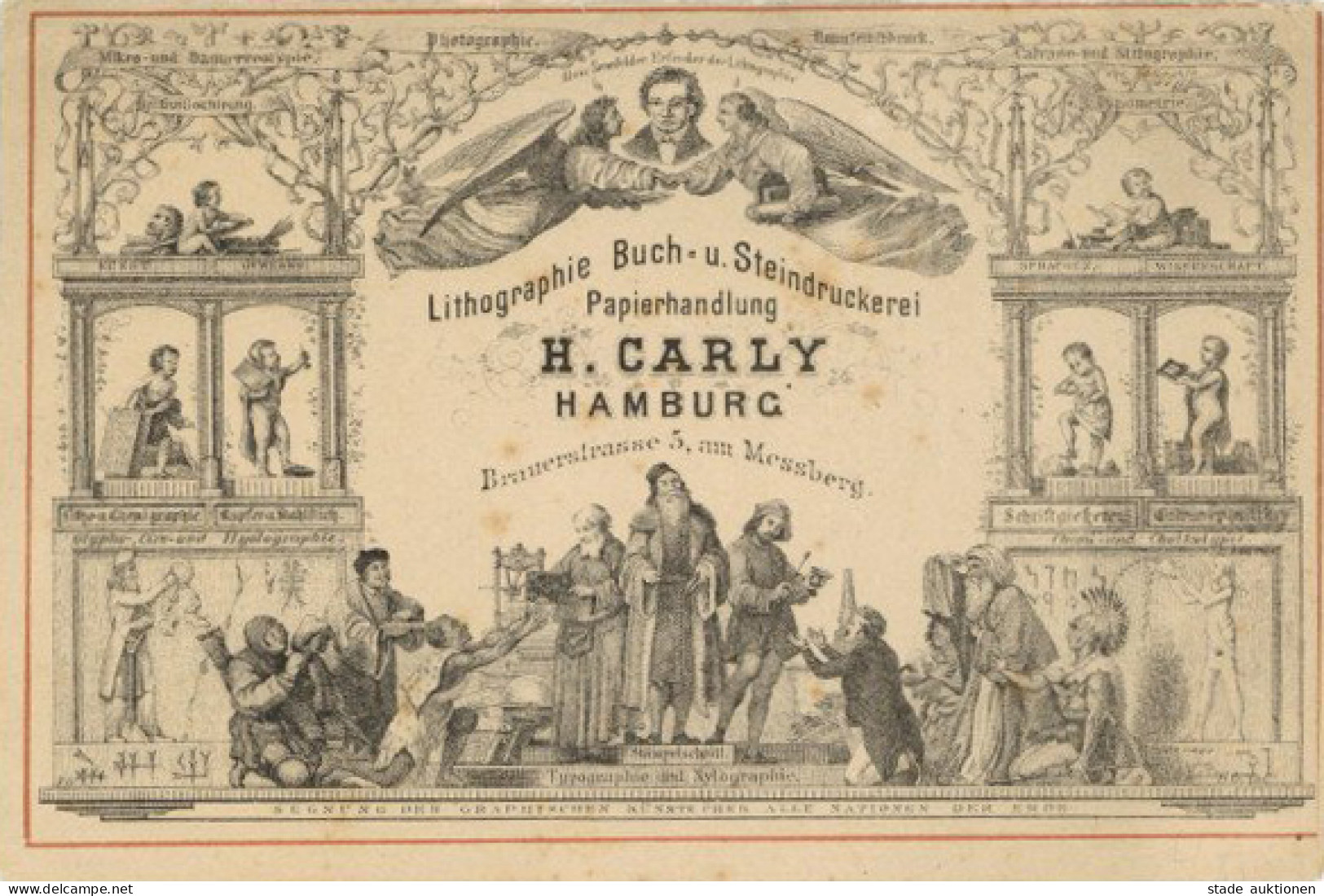 AK-Geschichte Hamburg Lithographie Steindruckerei H. Carly Brauerstraße 5 Falt-Preisliste Ca. 1890 - Autres & Non Classés