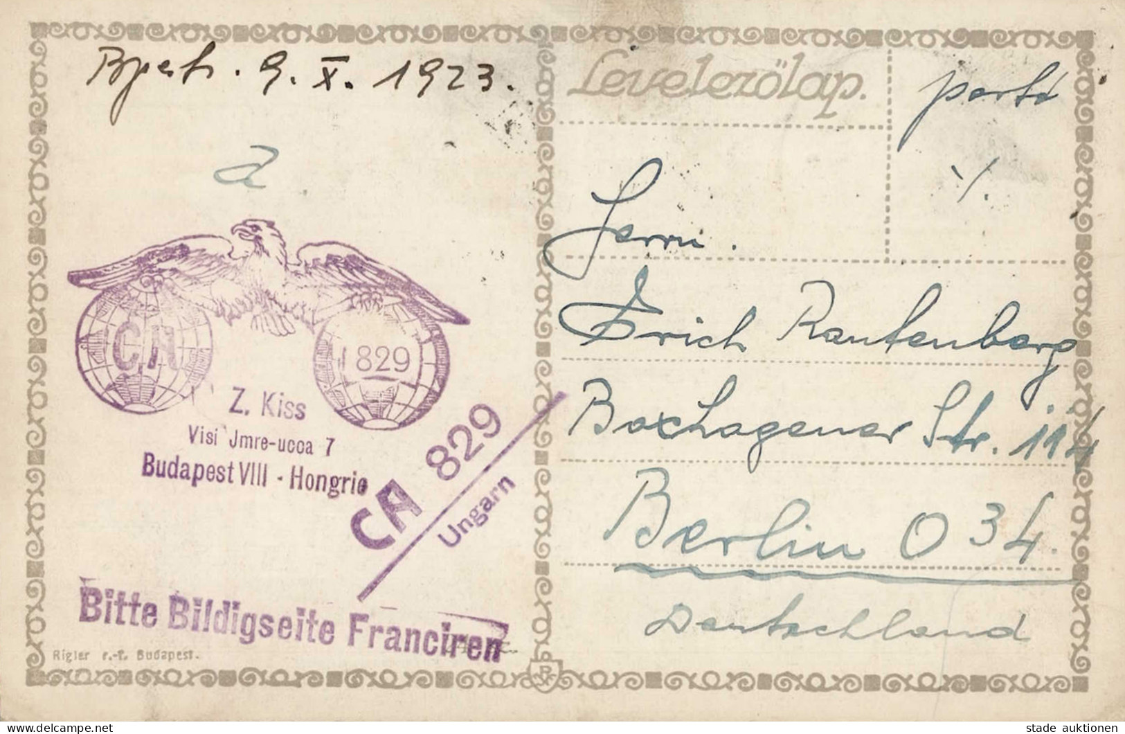 AK-Geschichte Budapest Stempel Sammler-Vereinigung CA 829 Ungarn I-II - Other & Unclassified