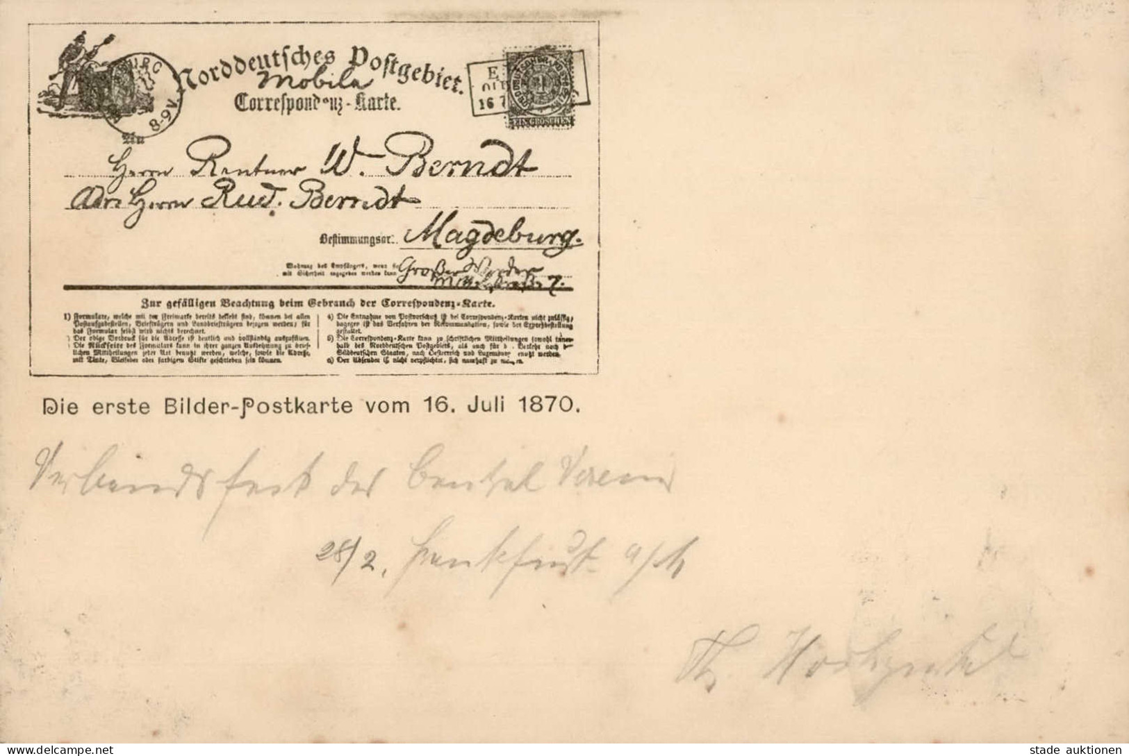 AK-Geschichte Die Erste Bilder-Postkarte Vom 16. Juli 1870 Auf GSK 1903 I-II (etwas Fleckig) - Autres & Non Classés