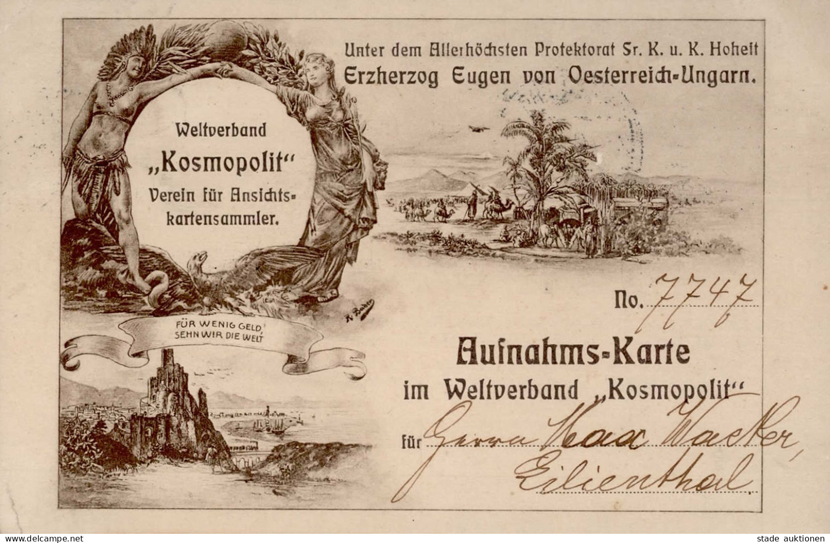AK-Geschichte Weltverband Kosmopolit Verein Für Ansichtskartensammler Aufnahms-Karte 1909 I-II (kleine Eckbüge) - Autres & Non Classés