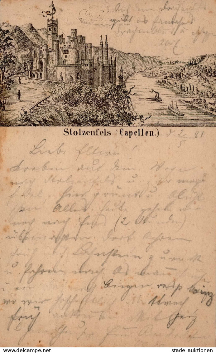 Vorläufer 1881 Capellen Stolzenfels 3.5.1881 Nach Gera II (kleine Einkerbung, Fleckig) - Storia