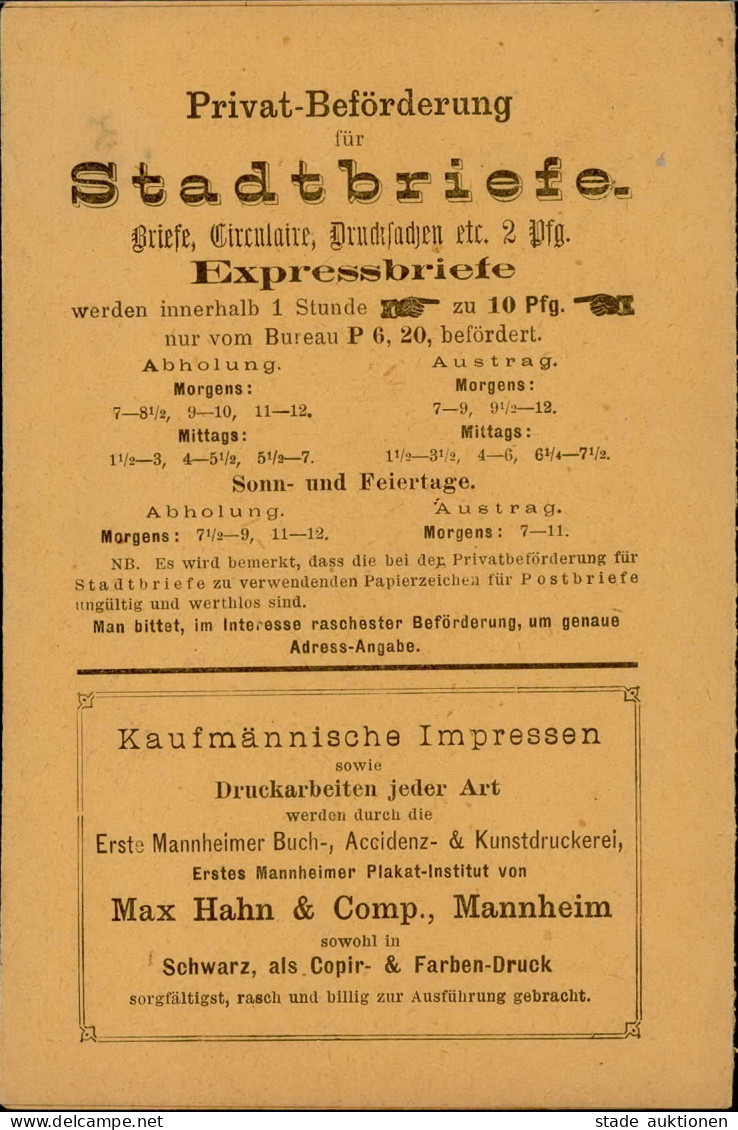 Vorläufer 1886 Reklame Für Privat-Beförderung Von Stadt-Briefen Mannheim Faltkarte (Stadtpost) 1886 - History