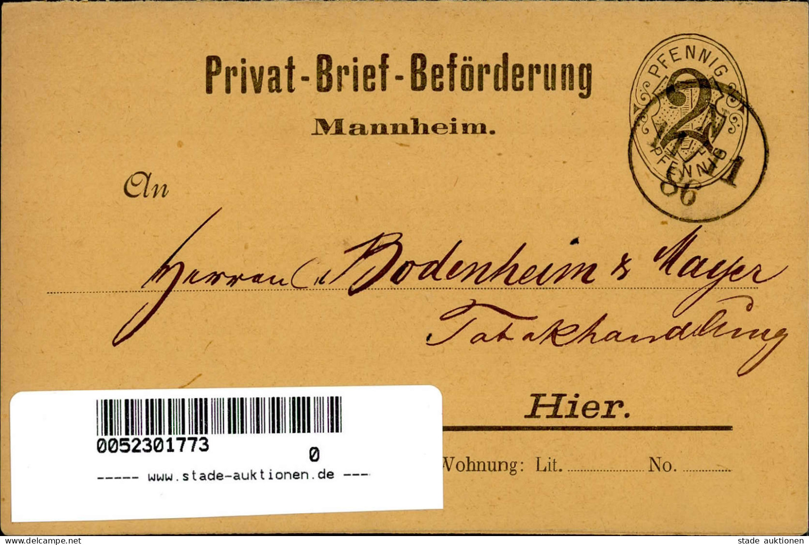 Vorläufer 1886 Reklame Für Privat-Beförderung Von Stadt-Briefen Mannheim Faltkarte (Stadtpost) 1886 - Storia