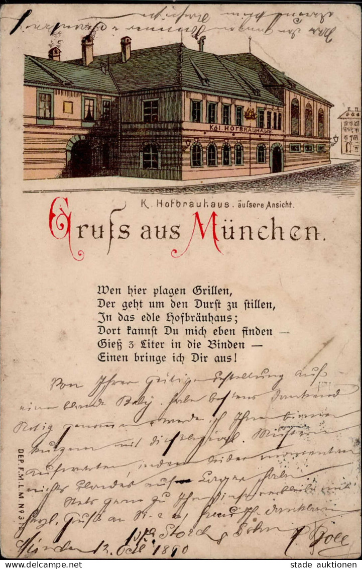 Vorläufer 1890 München Hofbräuhaus I-II (Eckbugs, Fleckig) - Geschiedenis