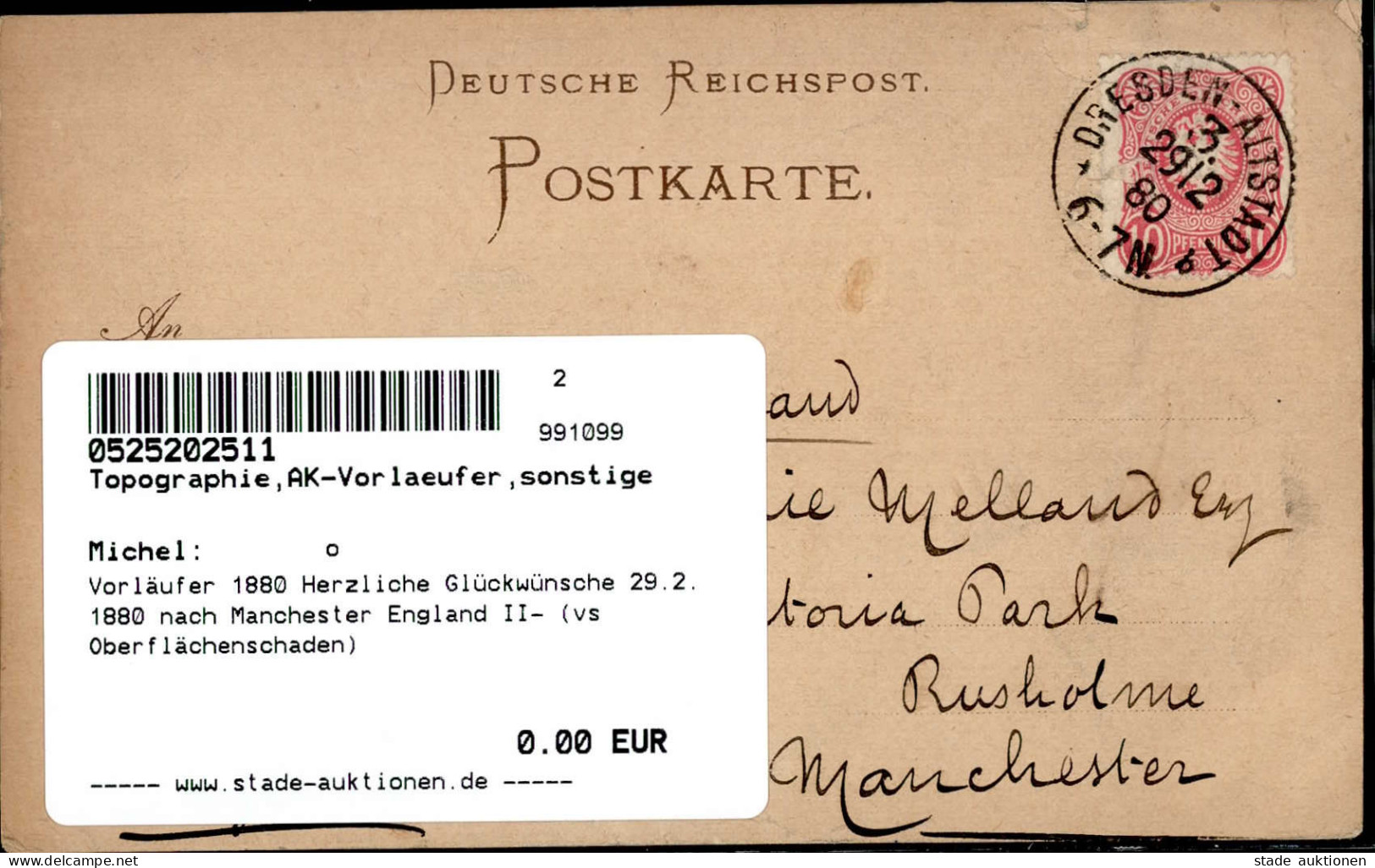 Vorläufer 1880 Herzliche Glückwünsche 29.2.1880 Nach Manchester England II- (vs Oberflächenschaden) - History