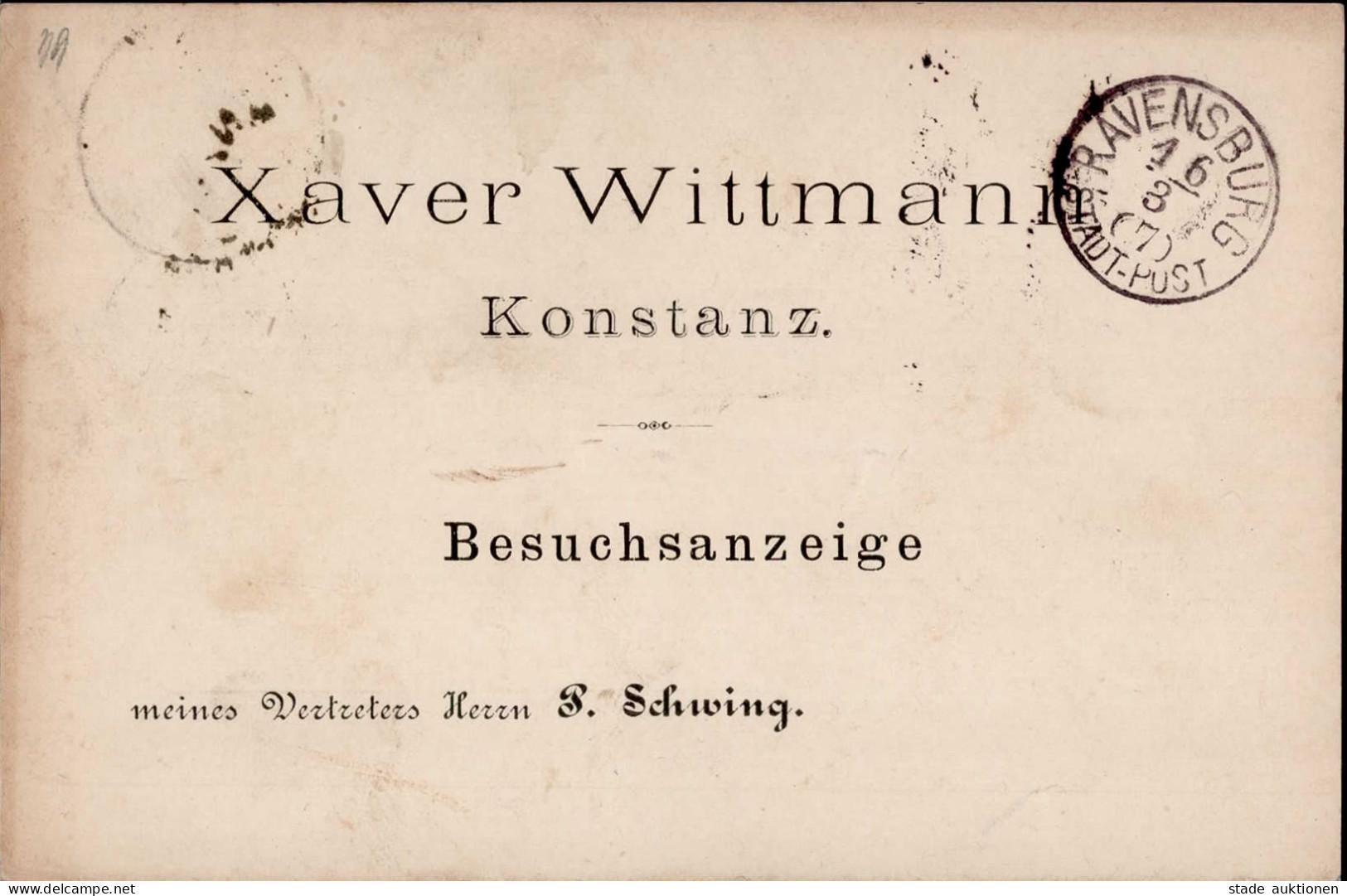 Vorläufer 1885 Konstanz Besuchsanzeige I-II (fleckig) - Storia