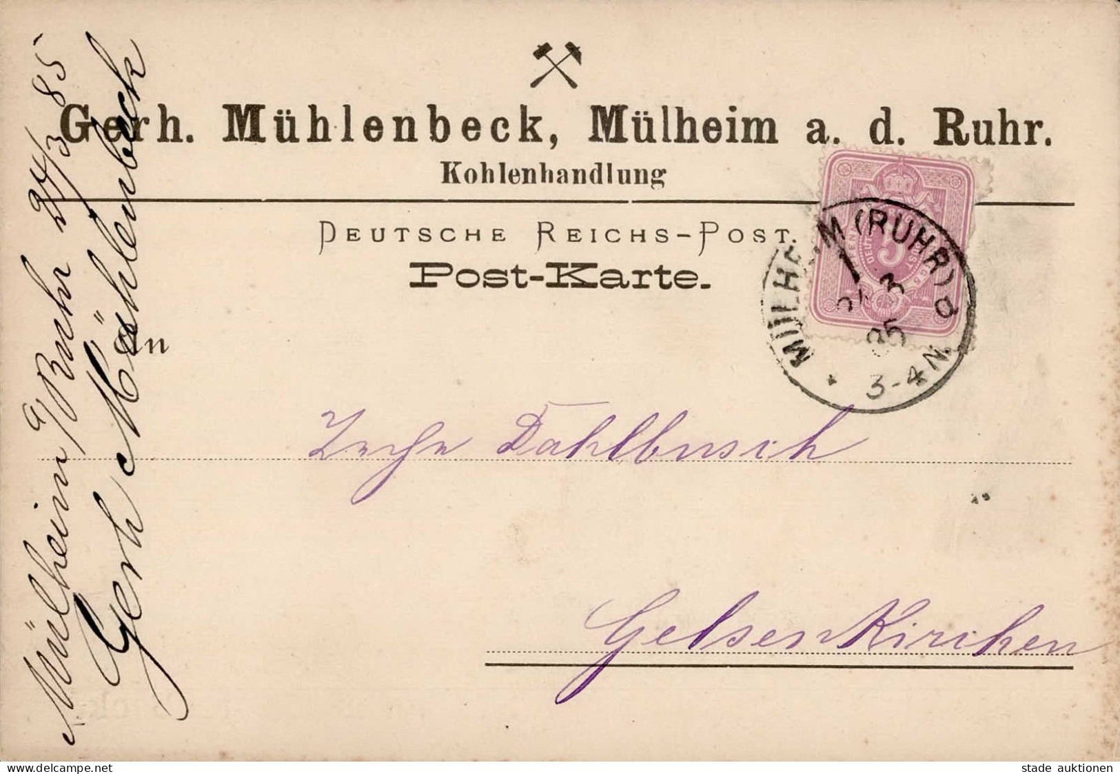 Vorläufer 1885 Mühlheim A.d.Ruhr Mühlenbeck, Gerh. Kohlenhandlung Korrespondenz-Karte I-II - History