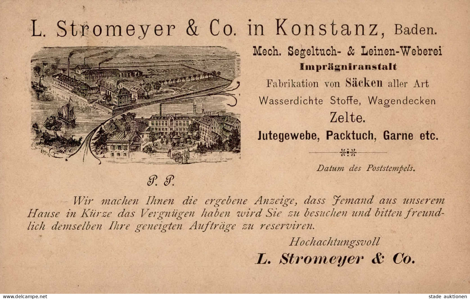 Vorläufer 1888 Konstanz Strohmeyer U. Co. Werbekarte I-II - Geschichte