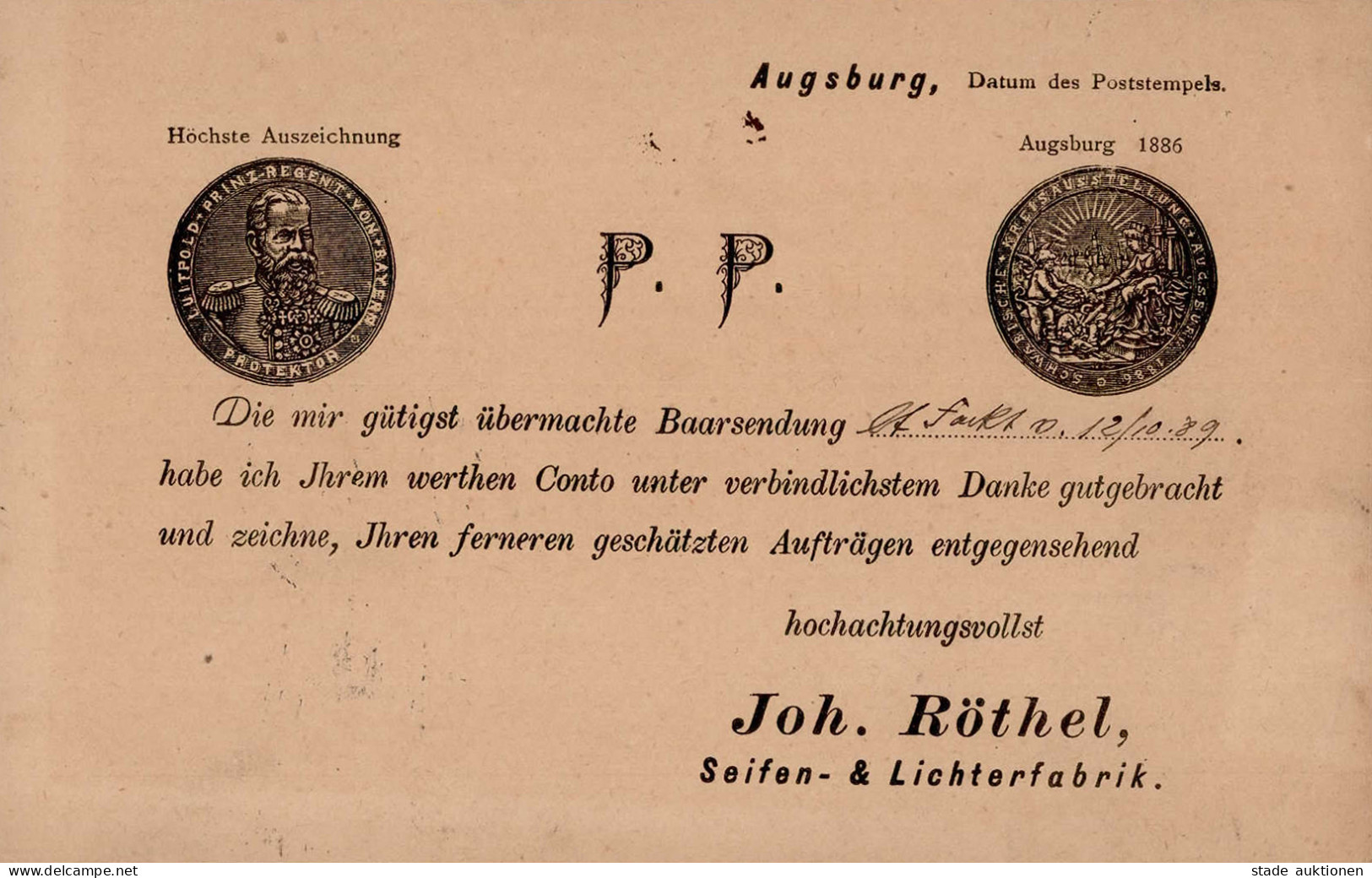 Vorläufer 1889 Augsburg Seifenfabrik Röthel I-II - Geschiedenis
