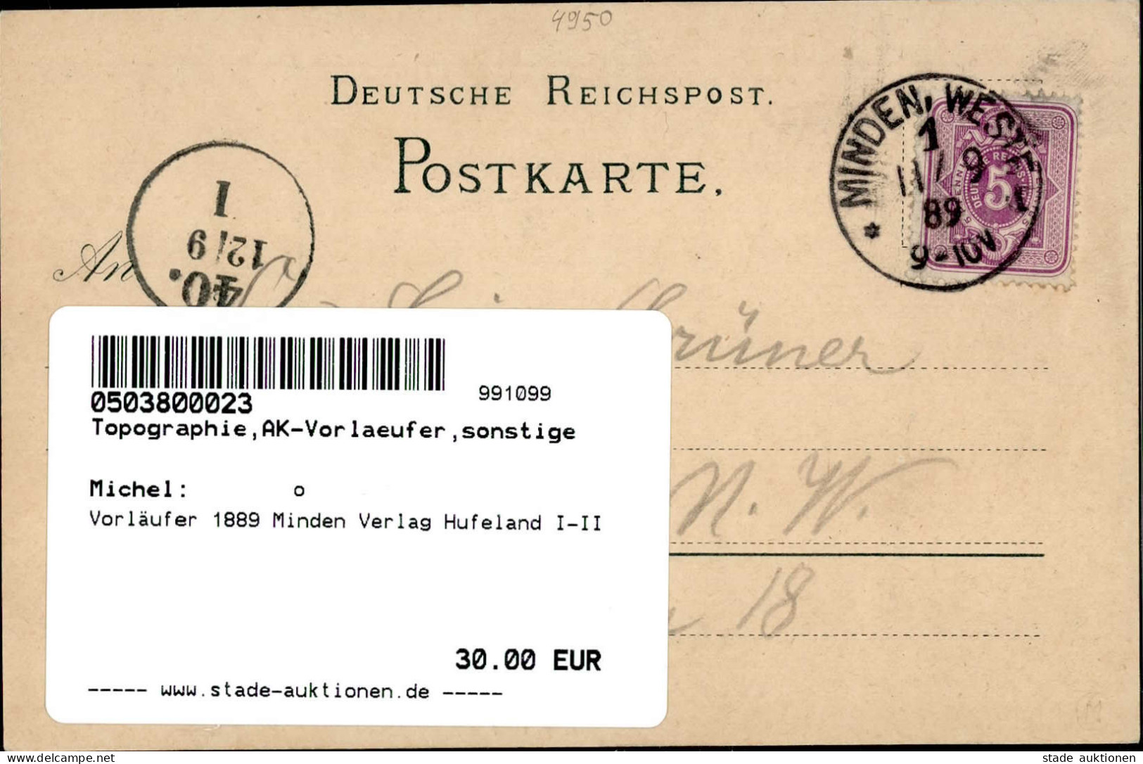 Vorläufer 1889 Minden Verlag Hufeland I-II - Histoire