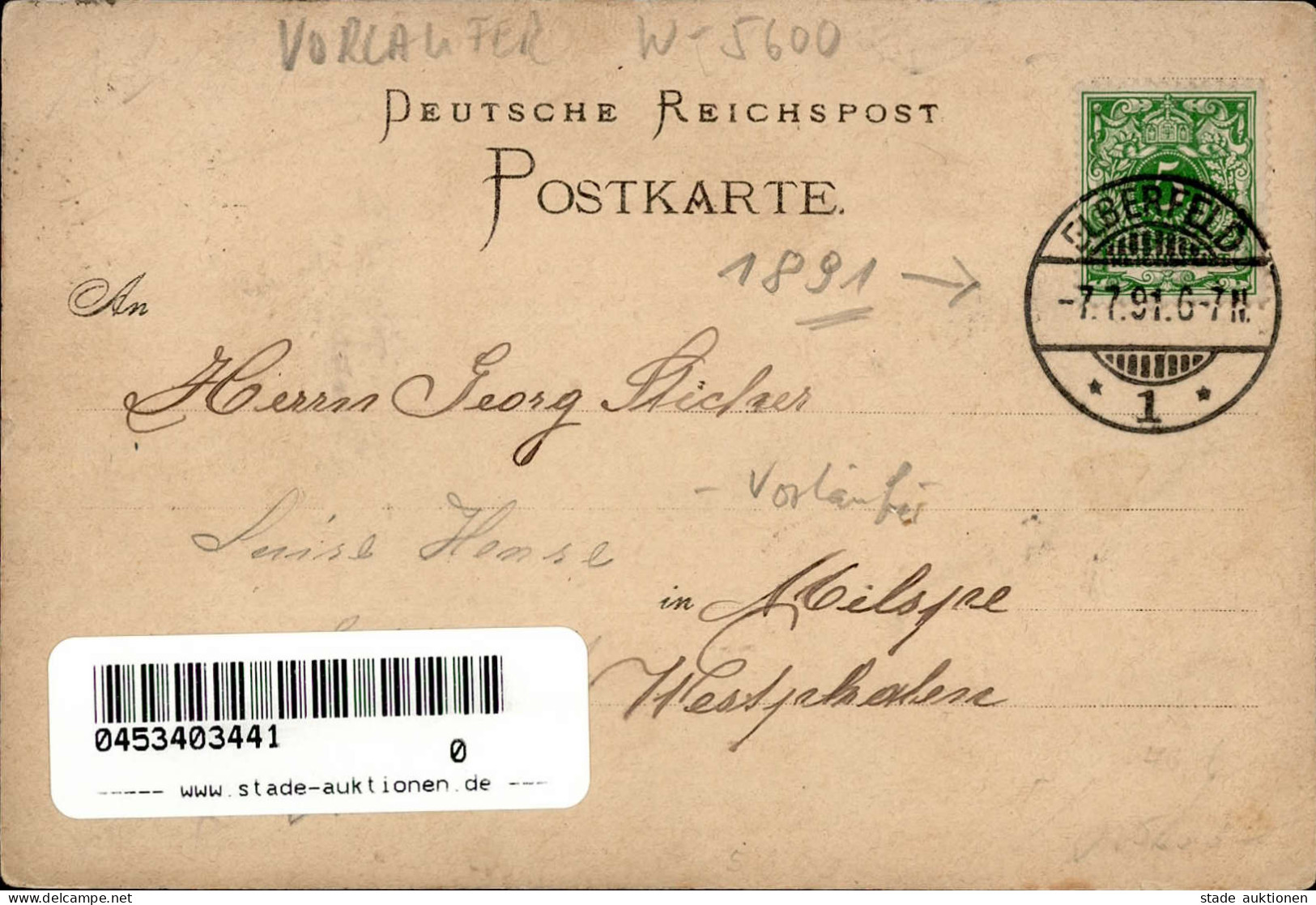 Vorläufer 1891 ELBERFELD - Frühes Federlitho Ecke Gestoßen I-II - Histoire