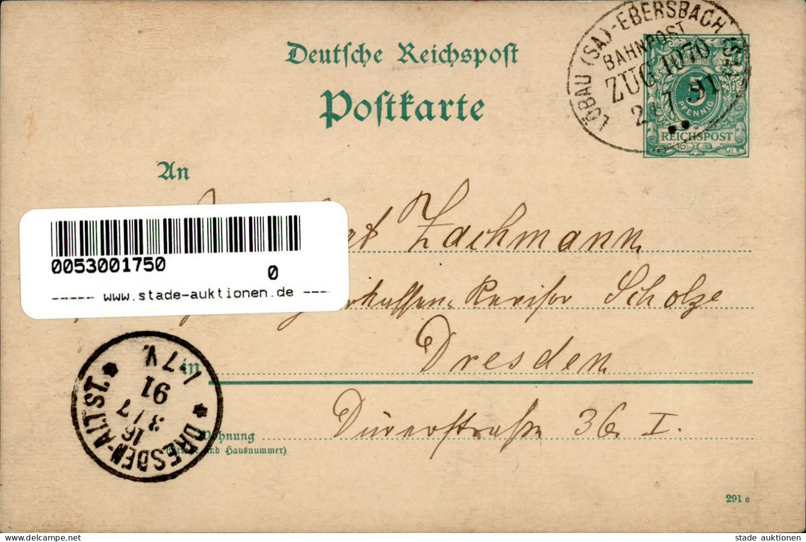 Vorläufer 1891 Kottmar GSK PP9 F308 2.7.1891 Per Bahnpost Nach Dresden I-II - Geschiedenis