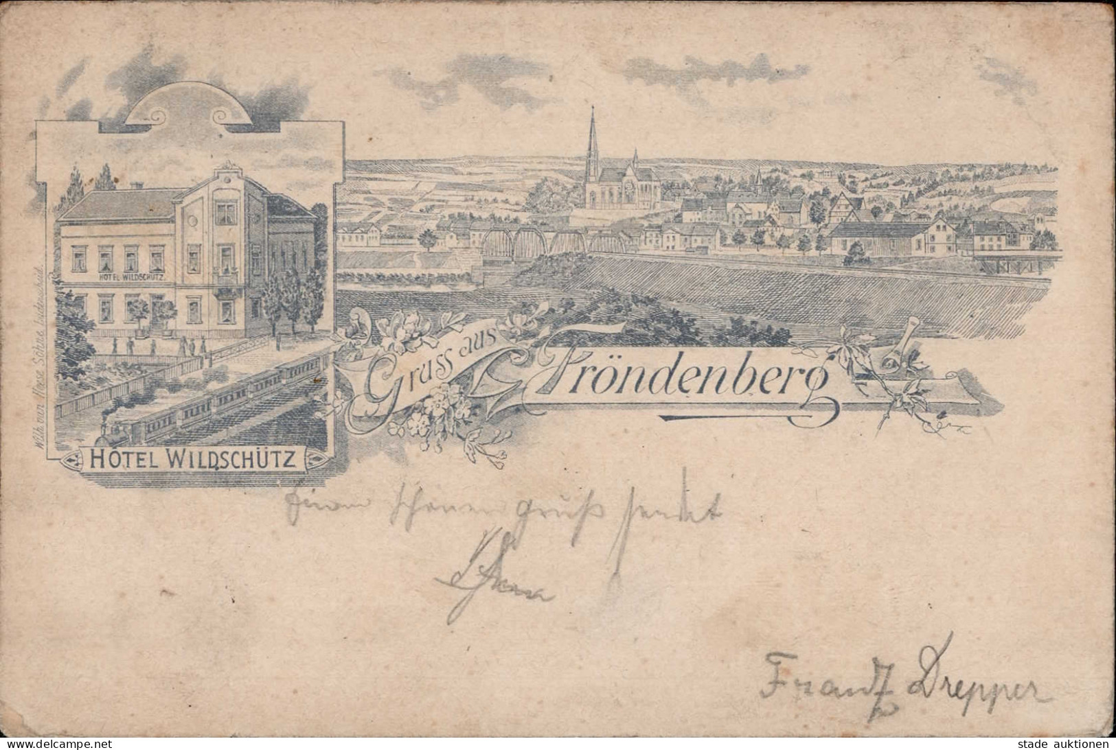 Vorläufer 1897 - Frühes Federlitho FRÖNDENBERG Hotel Wildschütz Mit Kleinbahn I-II - Histoire