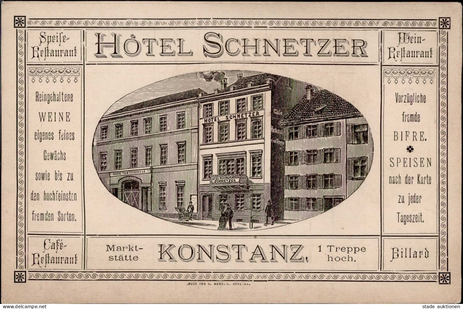 VORLÄUFER KONSTANZ - Frühe Rechnungskarte (keine Ak) HOTEL SCHNETZER Cafe-Wein-Restaurant Beschrieben Toller Vorläufer!  - Histoire