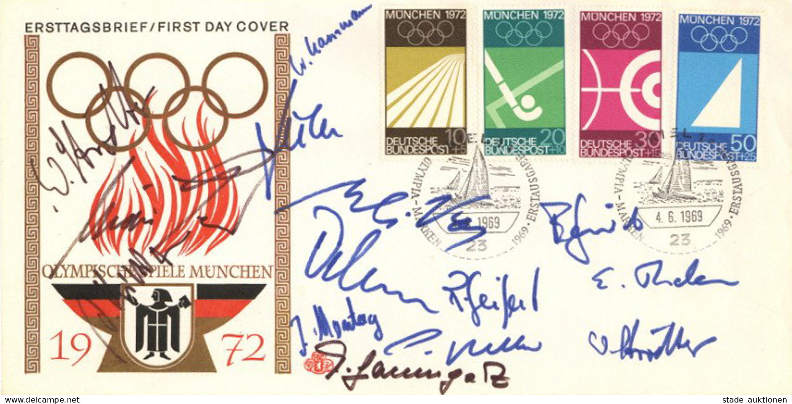 Olympische Sommerspiele München 1972 UNTERSCHRIFTEN Der Deutschen Hockey-Nationalspieler Auf Ersttagsbrief - Olympic Games