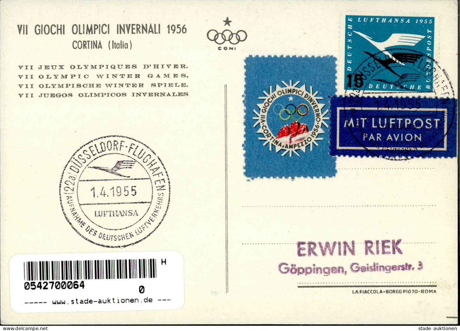 Olympiade Winterspiele Cortina 1956 Mit Luftpost 1955 I-II - Jeux Olympiques