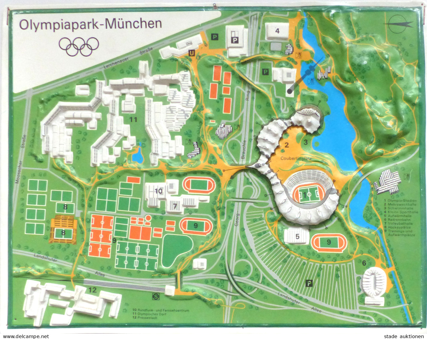 Olympiade München Relief-Plan (22x29 Cm) Vom Olympiapark In München 1972 II - Olympische Spiele