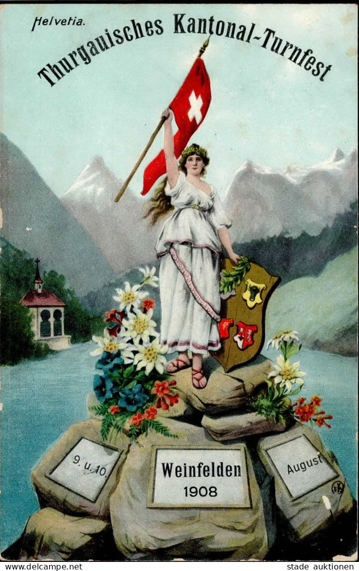 Sport Schweiz Weinfelden Thurgauisches Kantonal-Turnfest 1908 II Kanten Abgestossen, Kl. Abschürfung) - Olympische Spiele