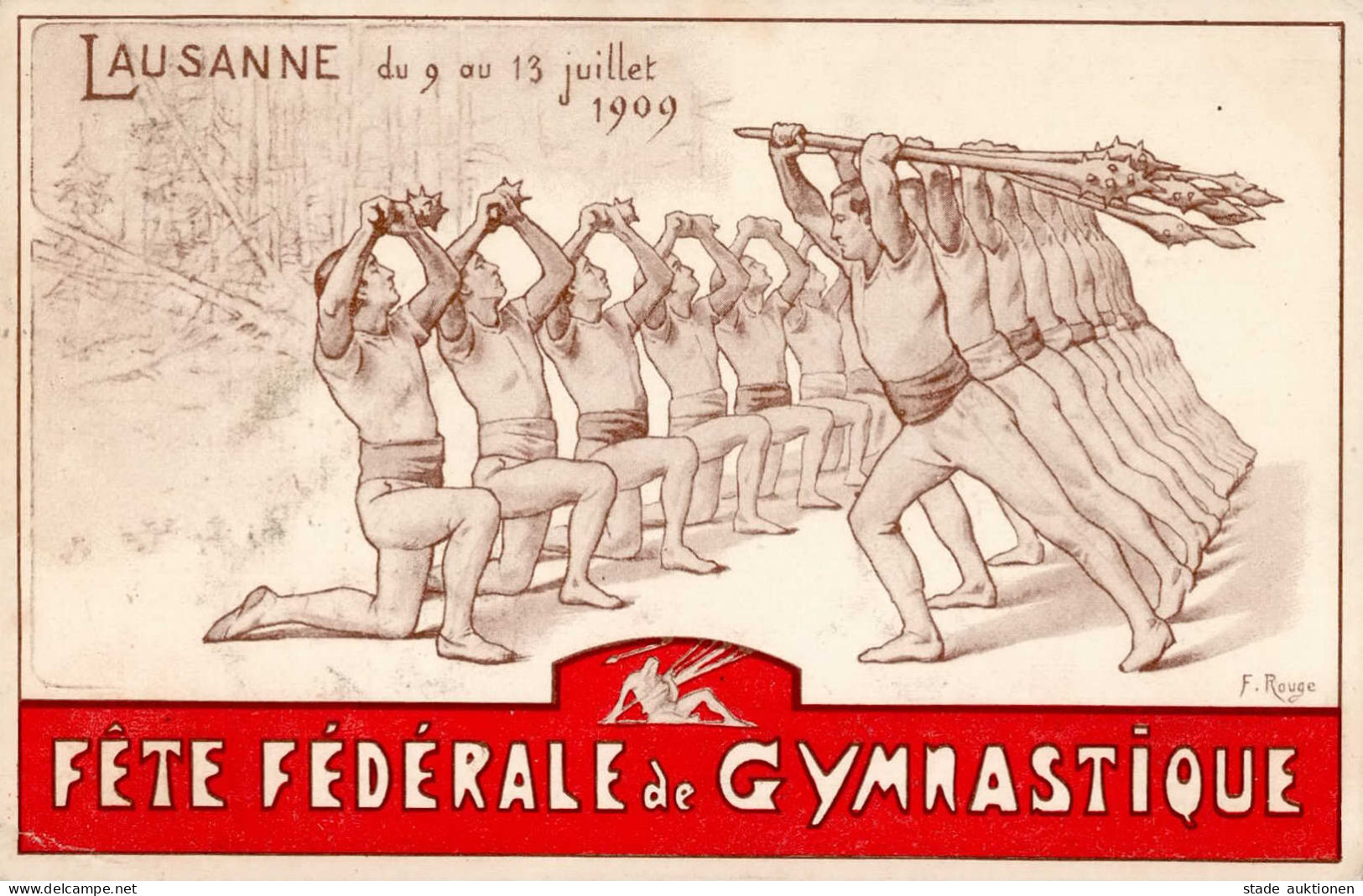 Sport Lousanne Fete Federale De Gymnastique 1909 Sign. Rouge, F. I-II (Eckbug) - Olympic Games