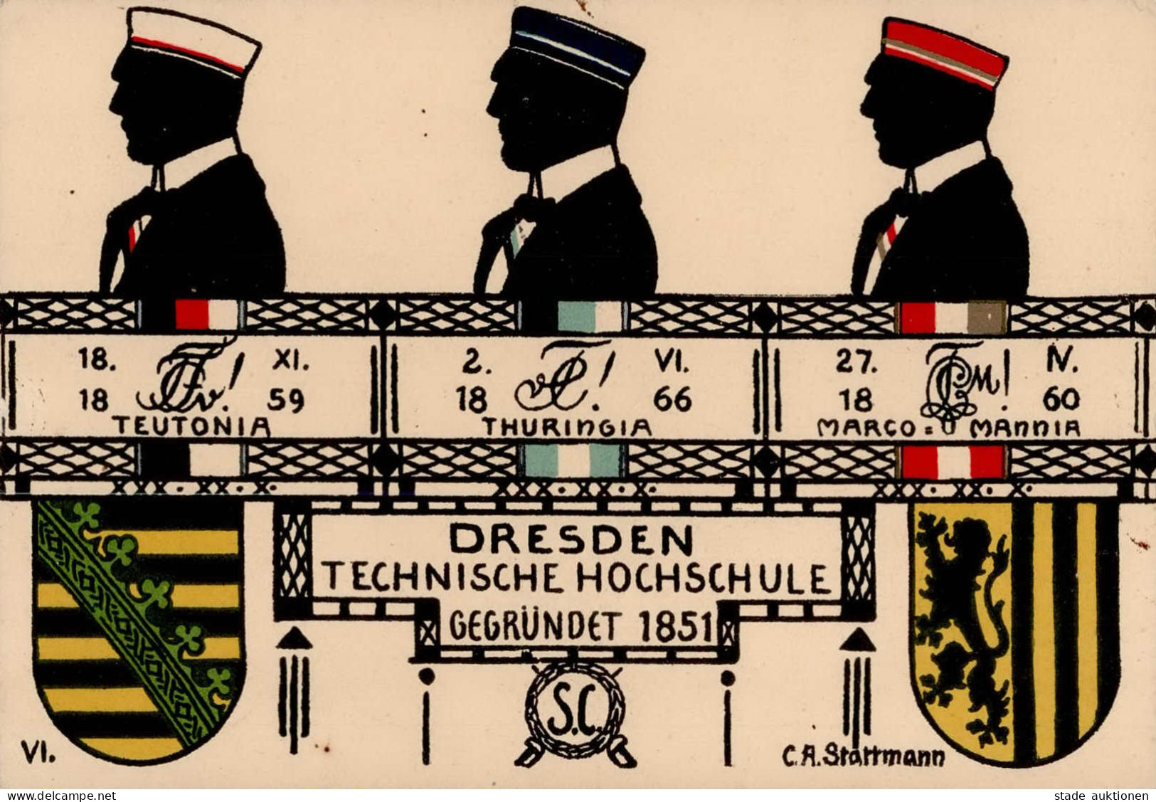 Studentika DRESDEN - Künstlerkarte Sign. C.A.Stattmann I-II - Schools