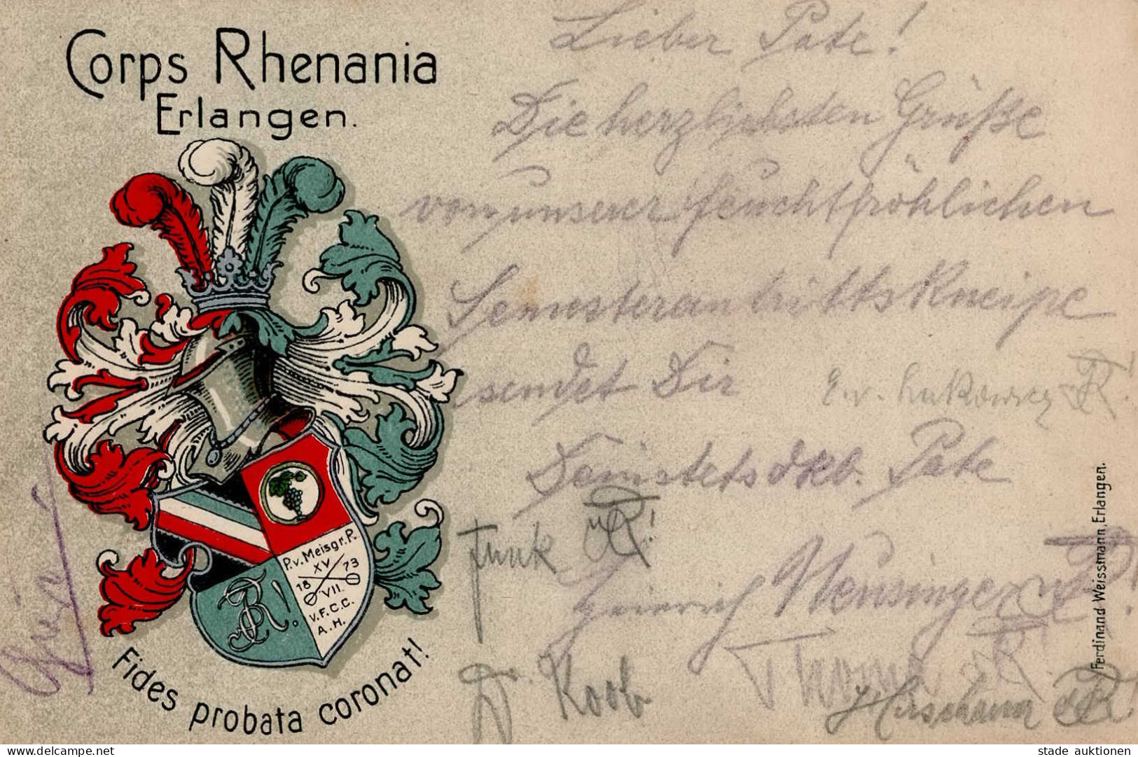 Studentika Erlangen Corps Rhenania I-II (fleckig) - Escuelas